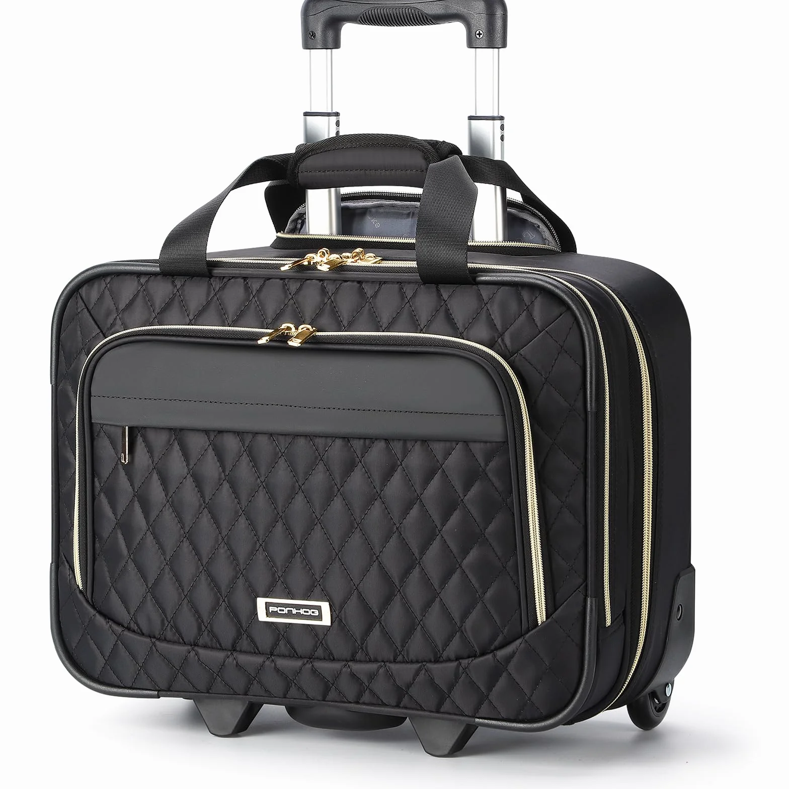 Ponhog Maletin con Ruedas Portatil 15,6 Pulgadas para Mujer, Impermeable Laptoptasche mit Rollen para Negocios, Viajes, Escuela, Negro