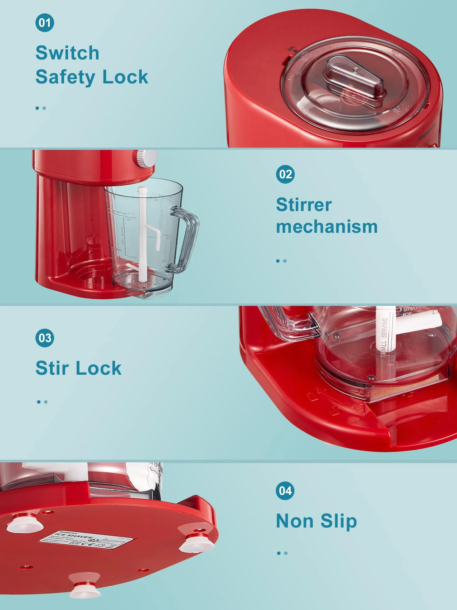 Reemix Slushy Maker Ice Shaver, 3 modos de funcionamiento, cuchillas de acero inoxidable, cierre de seguridad rojo