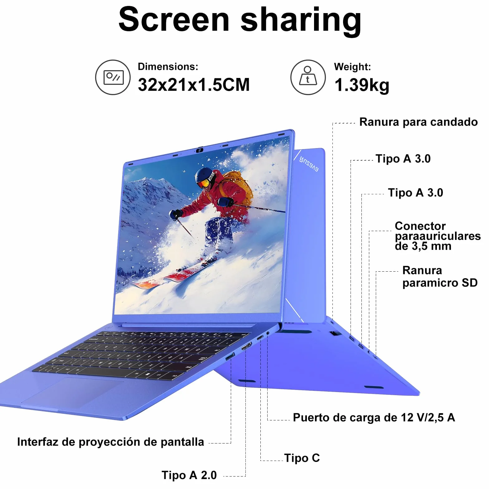 Ordenador Portátil 14 Pulgadas Celeron N5095 Upto 2,9 GHz Portatiles 8GB RAM 256GB SSD TF 1TB LPDDR4 Win11 5G WiFi 1920*1080 FHD mini HDMl Laptop Película Protectora Español - Morado Cuerpo Metálico5