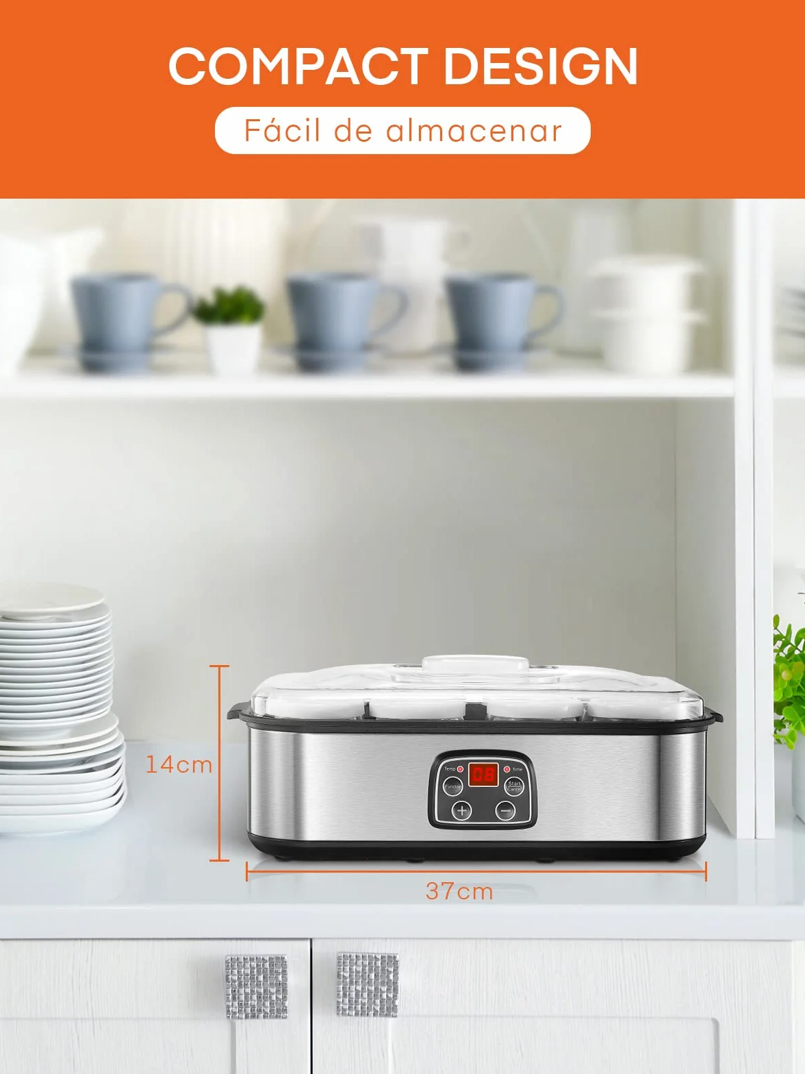 Yogurtera eléctrica con 8 vasos y tapas, Máquina de yogur griega, LCD pantalla ajustable, sin BPA