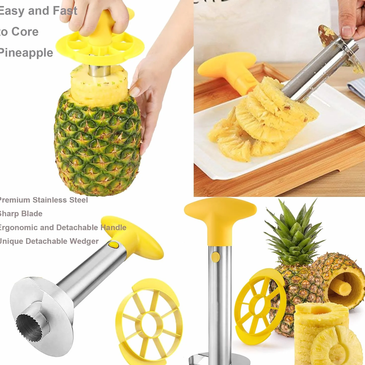Pelador de Piña Desmontable, Descorazonadora y Rebanadora de Piña, Cortador de Núcleo y Cáscara, 2 Piezas
