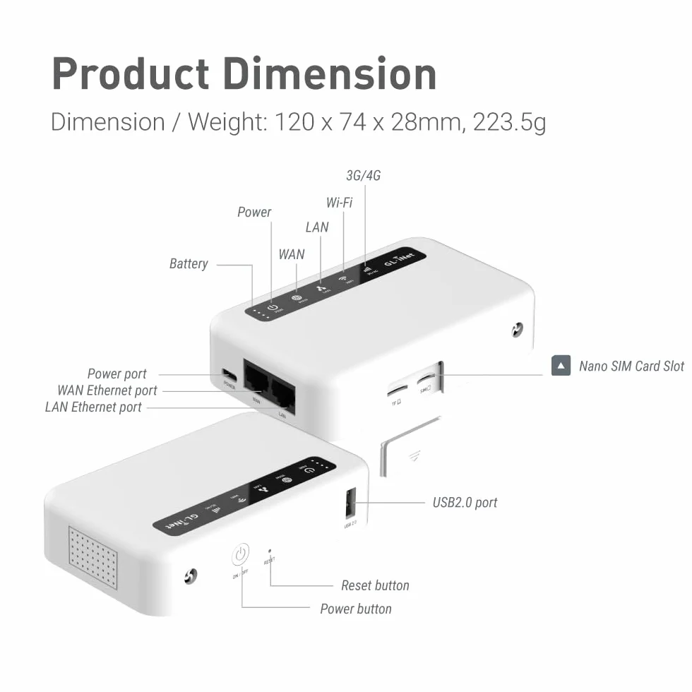 GL.iNet GL-XE300 (Puli) 4G LTE Industrial IoT Gateway, Solo T-Mobile, enrutador/Punto de Acceso/Extensor/Wds, OpenWrt, batería de 5000 mAh, OpenVPN, SSH Remoto, WPA3, IPv6 (EG25G), versión Global