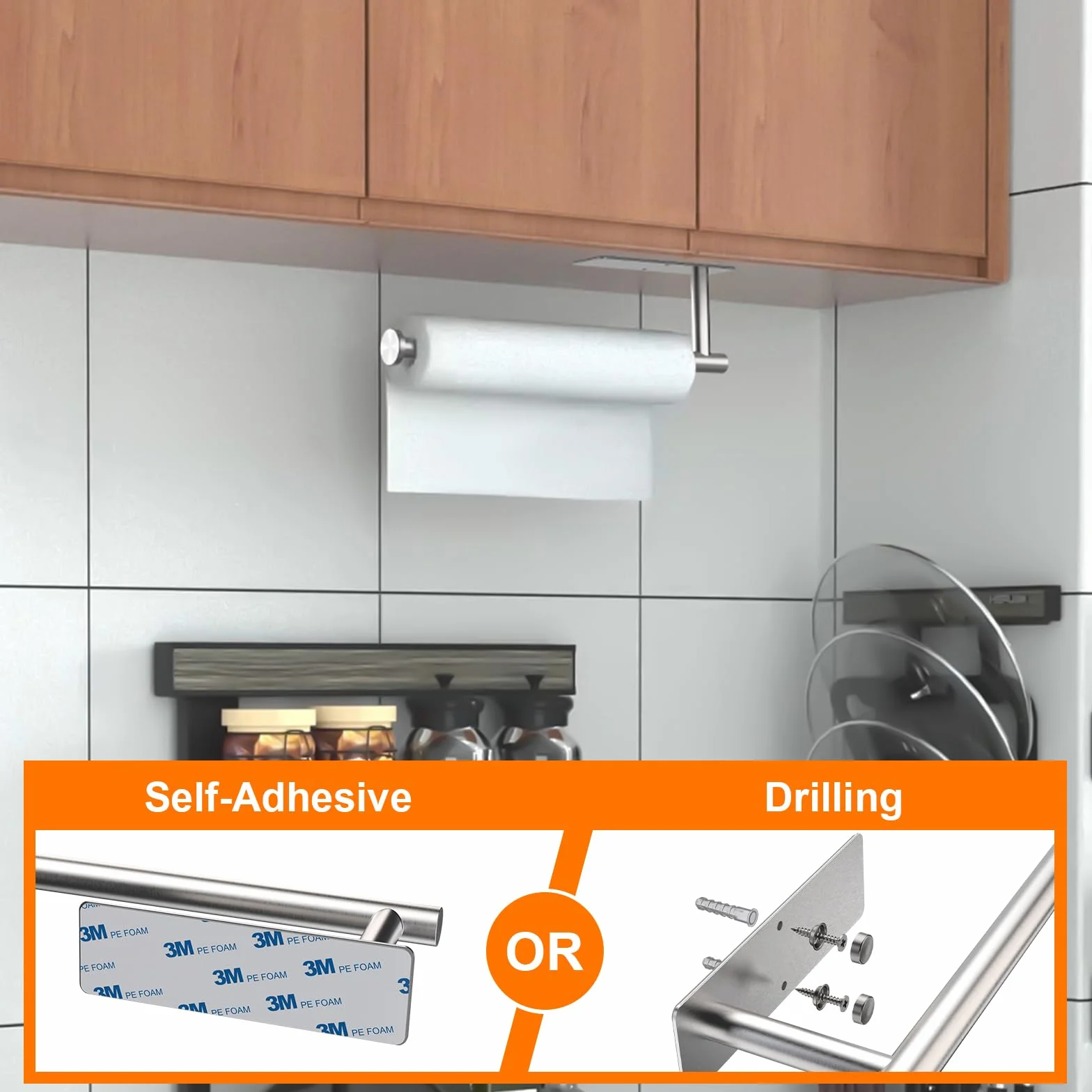 Ibergrif M34055A Portarrollos Cocina Adhesivo Acero Inoxidable Cepillado