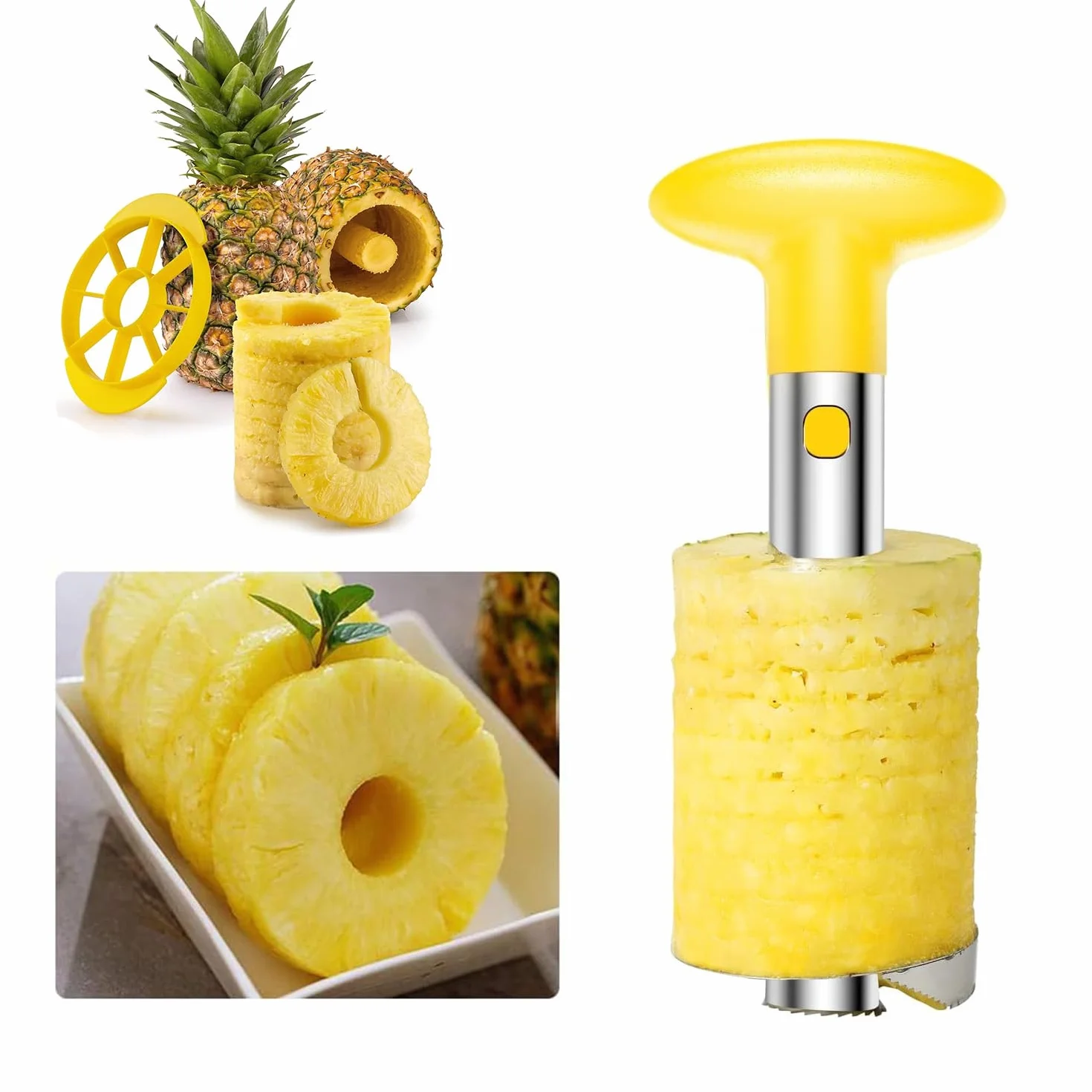 Pelador de Piña Desmontable, Descorazonadora y Rebanadora de Piña, Cortador de Núcleo y Cáscara, 2 Piezas
