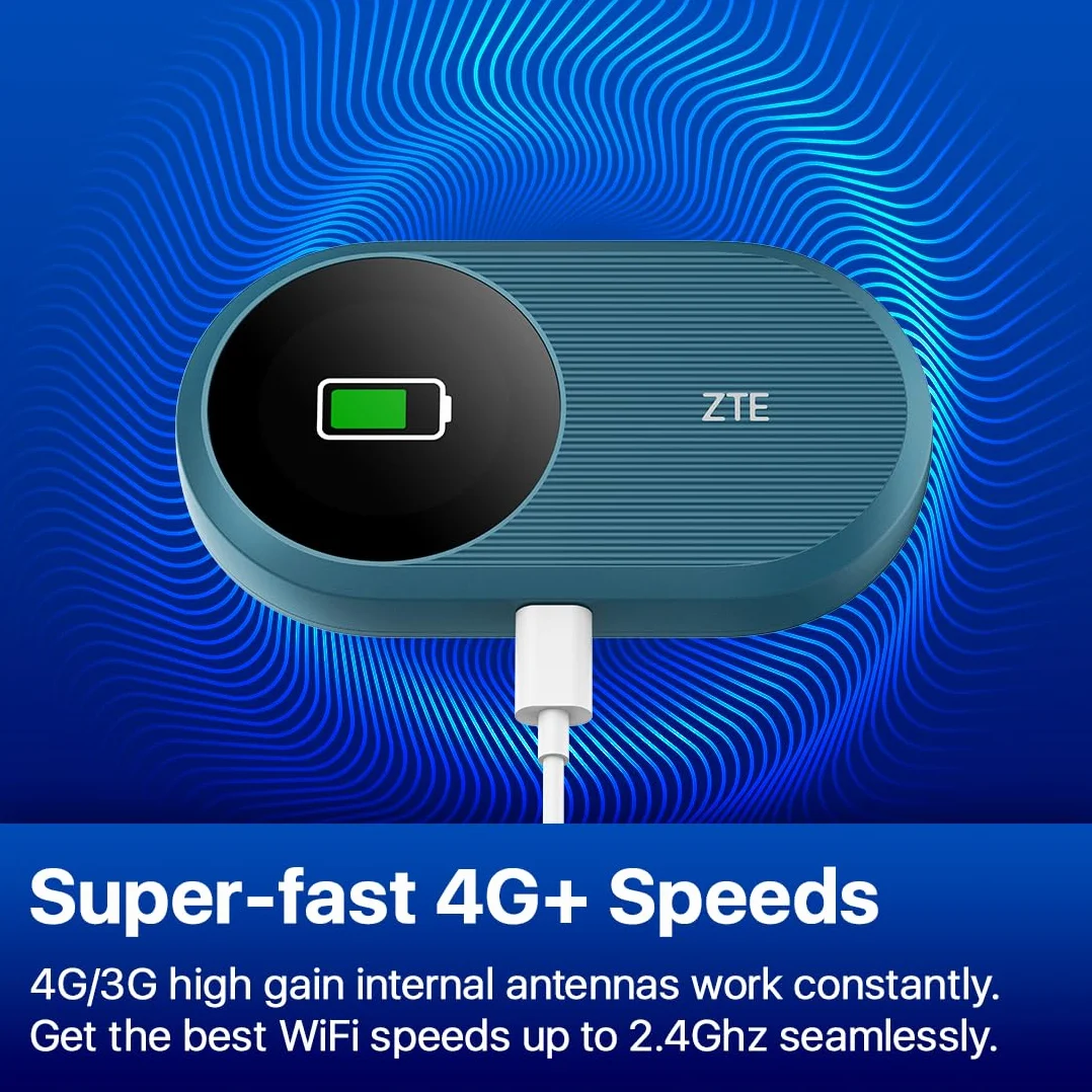 ZTE U10S Pro Blue, 4G+LTE Mobile Wi-Fi 6, enrutador portátil, conecta 32 dispositivos, 3000 mAh, 10 horas de duración de la batería, compatible con todas las redes