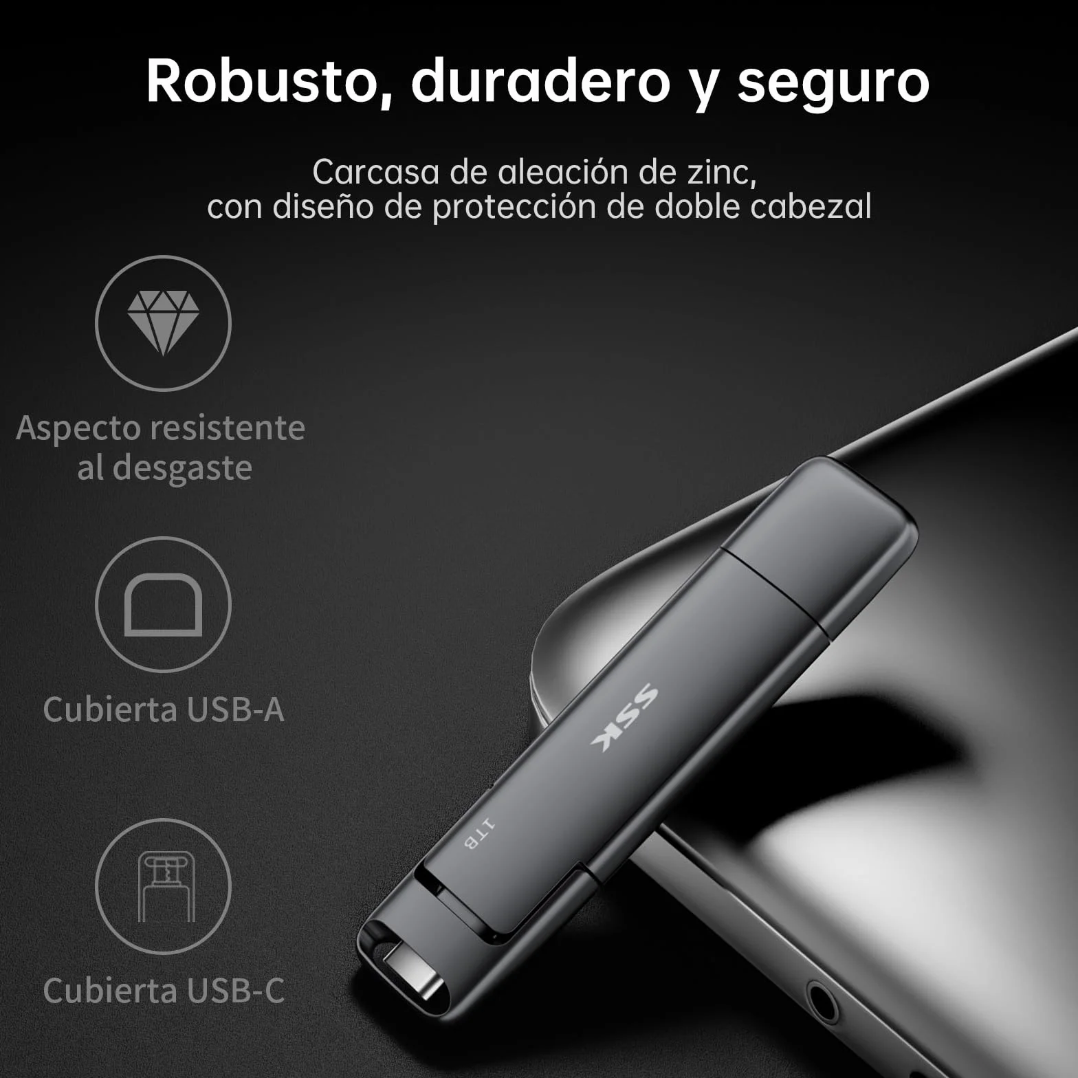 SSK SSD Pendrive 128 GB ，Memoria USB Flash hasta 550 MB/s, Dual Drive usb3.2 Gen 2 Tipo c + a OTG Metal Pen Drive，Disco Duro Externo SSD para Smartphones Android, Pc, Tabletas,Macs