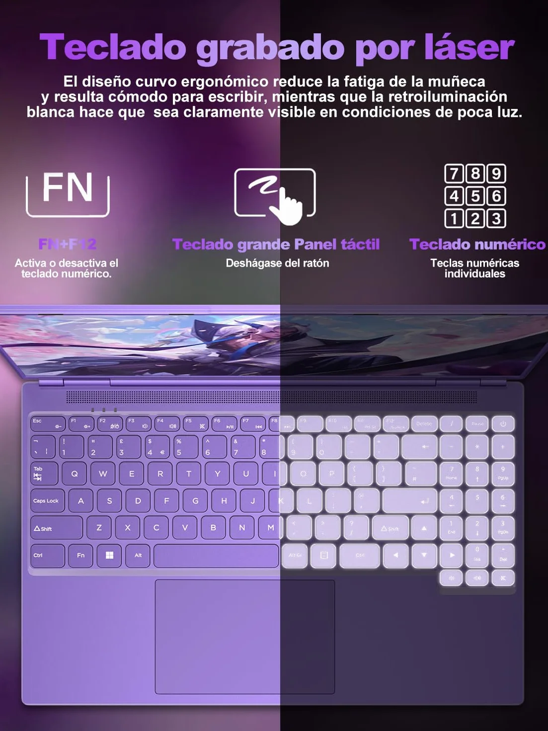 Ordenador Portátil 16 Pulgadas Celeron N5095 Up to 2.9Ghz, Portátil Win 11 con 5G WiFi 12+512GB SSD Expansión 1TB, BT 4.2 Mini Puerto Multimedia Portatiles Ventilador Refrigeración 1920*1200-Morado