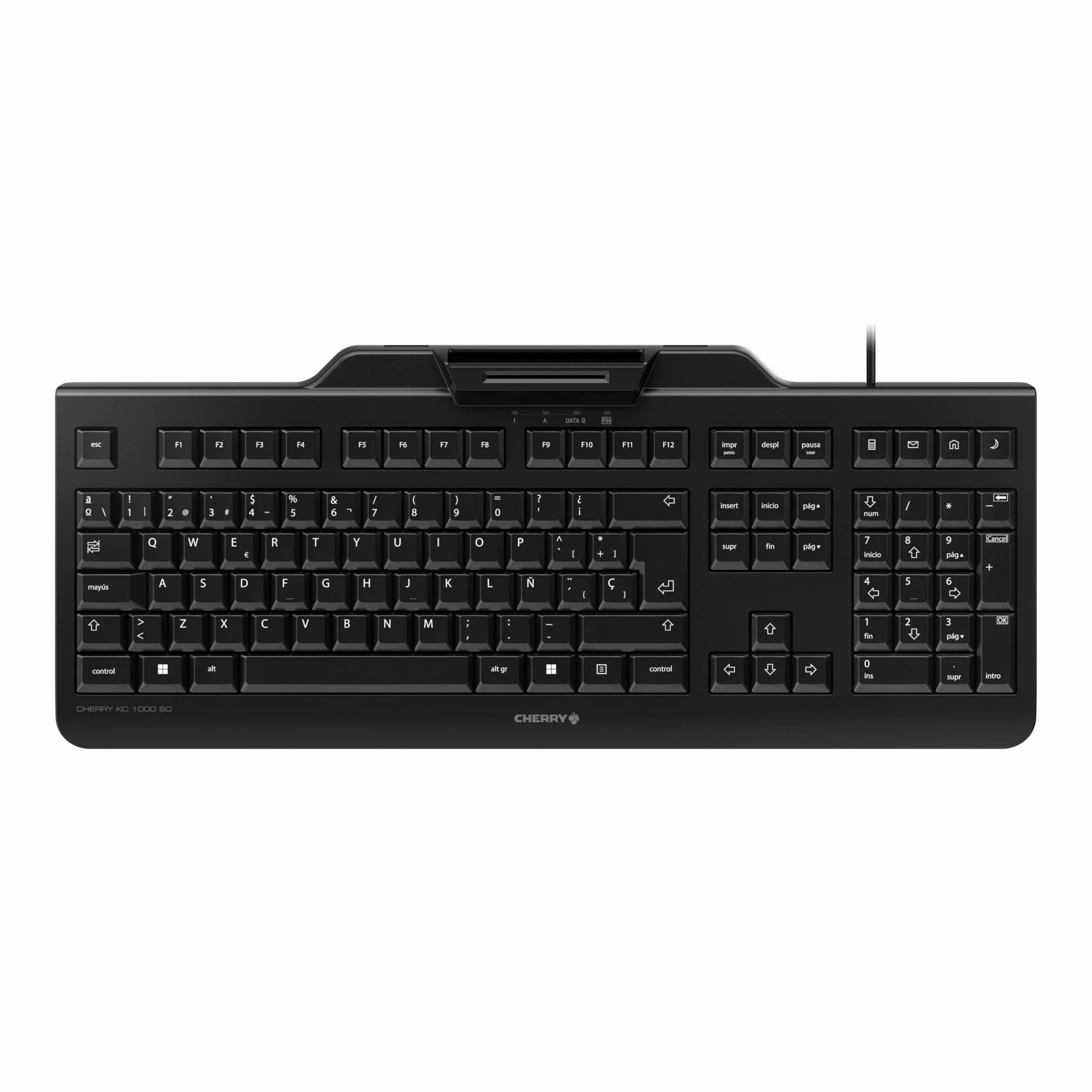 CHERRY KC 1000 SC, Teclado de Seguridad con Cable y Terminal de Tarjeta Chip Integrado, Distribución de Teclado Español QWERTY, Ángel Azul, Negro