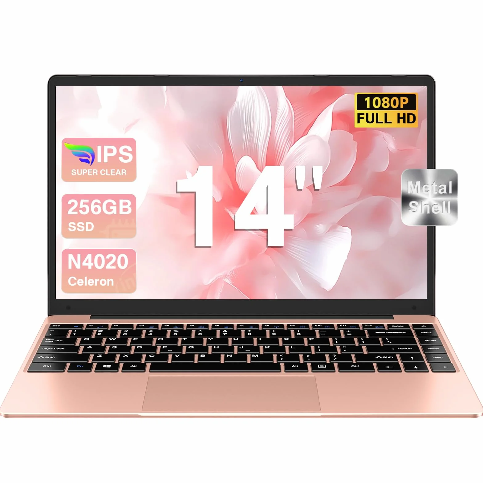 2026 Ordenador Portátil 14 Pulgadas hasta 2,8 GHz Celeron N4020 256GB SSD PC Portátils Soporta 1TB SSD Expansión con Ratón Inalámbricopara Trabajo-Estudio-Aprendizaje 1080 Mini Puerto Multimedia-Oro
