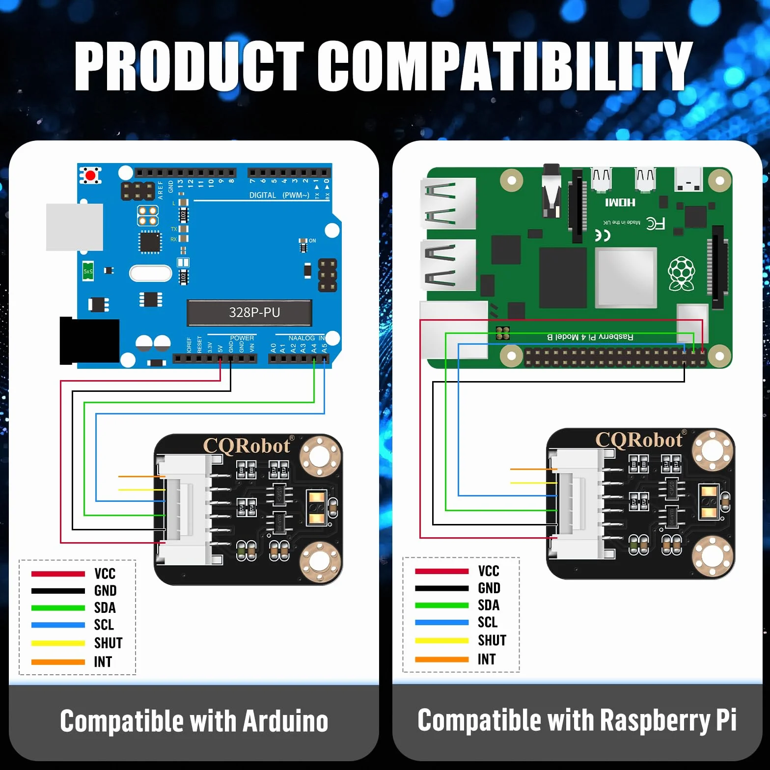CQRobot VL53L1X Time-of-Flight (ToF) Long Distance Ranging Sensor, Compatible with Raspberry Pi/Arduino/STM32 Board, I2C Interface. for Mobile Robot, UAV, Detection Mode, Camera, Smart Home.