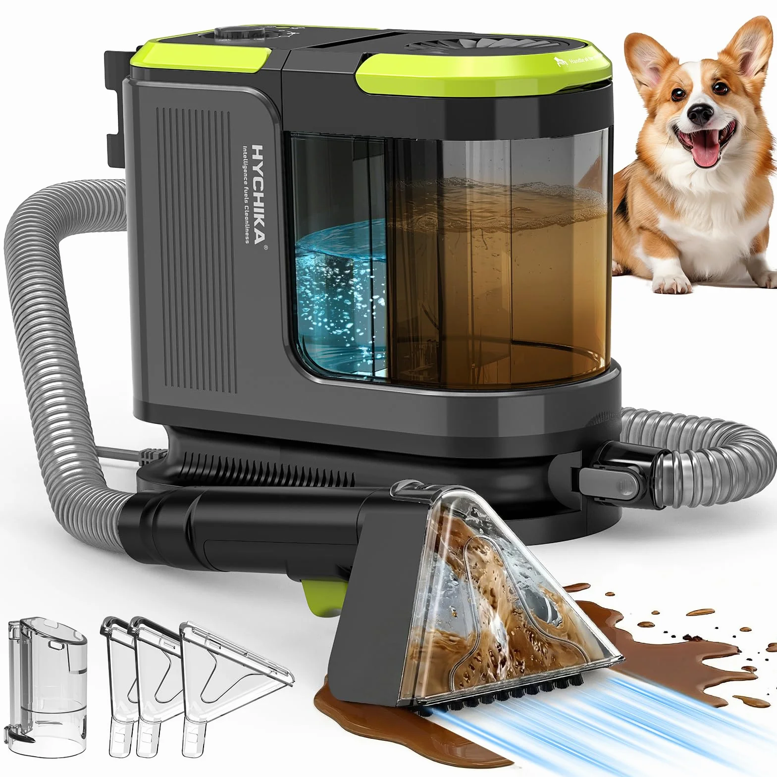 HYCHIKA Limpiador de Tapicerías con Aspiración y Lavado 1800W | 17 kPa, Limpiador de Alfombras con Lavado y Aspiración, Limpiador Textil Portátil, Quitamanchas para Sofá, Tapicerías y Coche