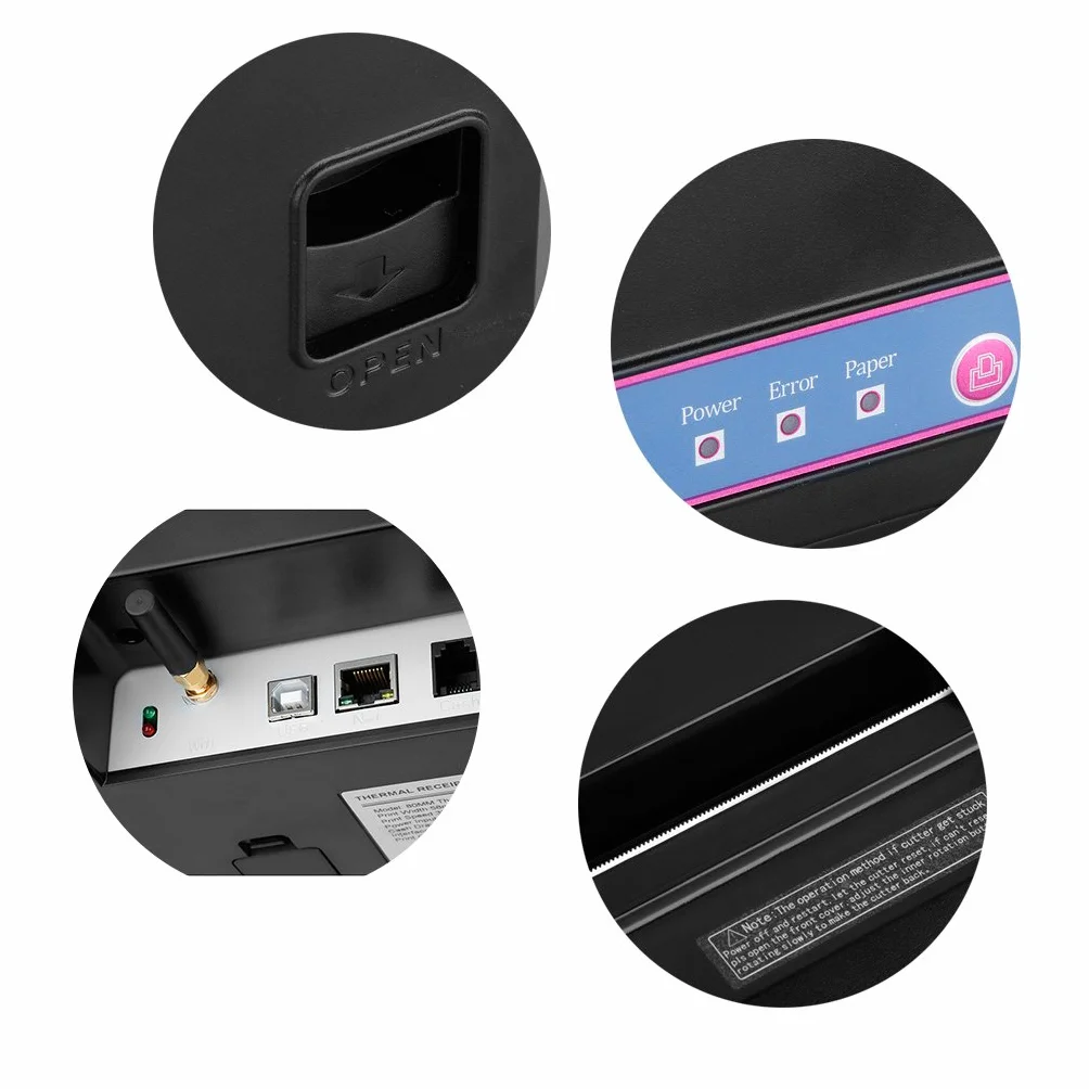 EXCELVAN Impresoras inalámbricas de Matriz WiFi 300mm/seg 80 mm Auto-Cut Impresora térmica Dot ESC/POS Wireless Thermal Receipt Impresora USB WiFi