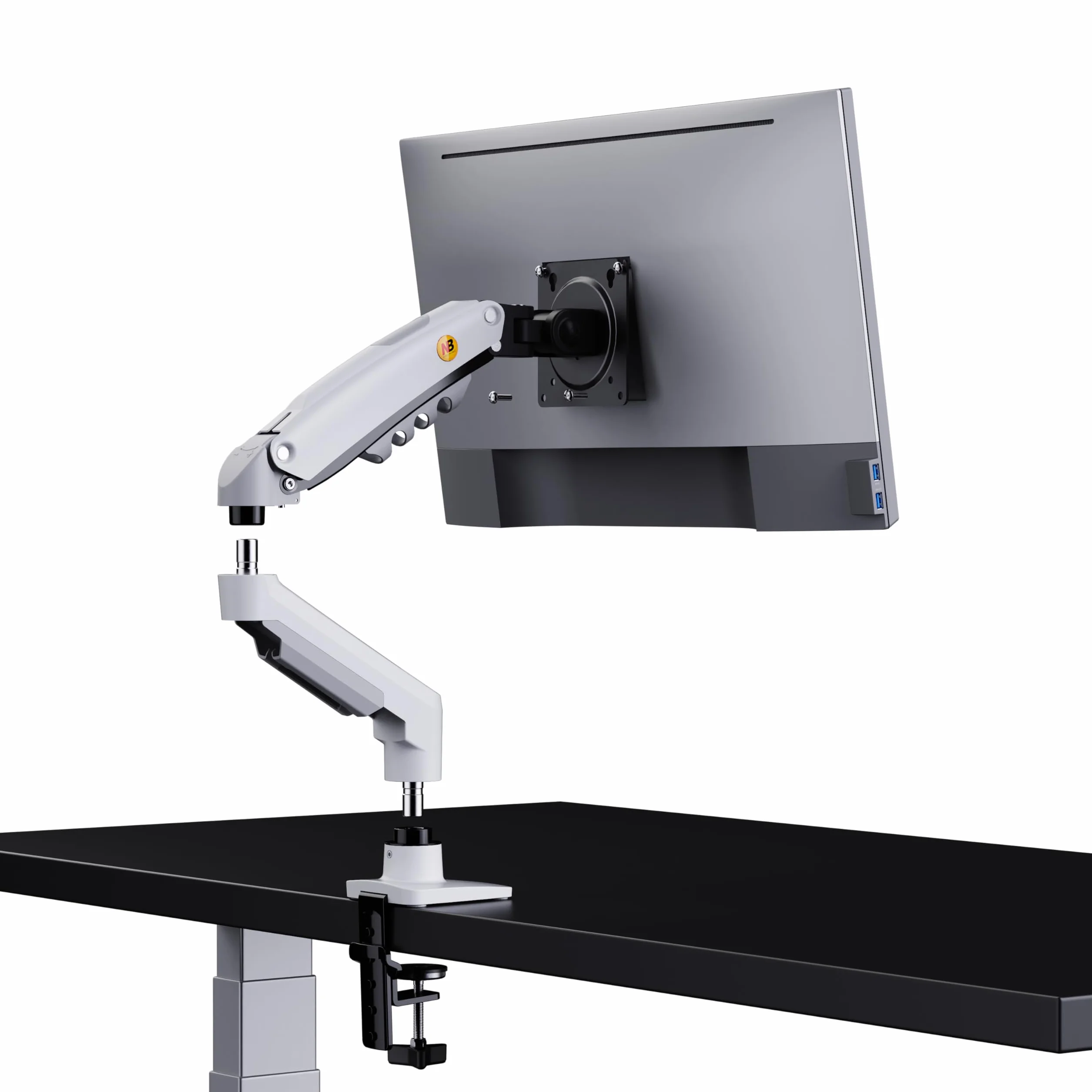 Soporte de Escritorio con Resorte de Gas para Pantallas LCD de 17″-32″, Blanco, VESA 75 mm y 100 mm, rotación de 360°, para un Peso de 2 a 9 kg