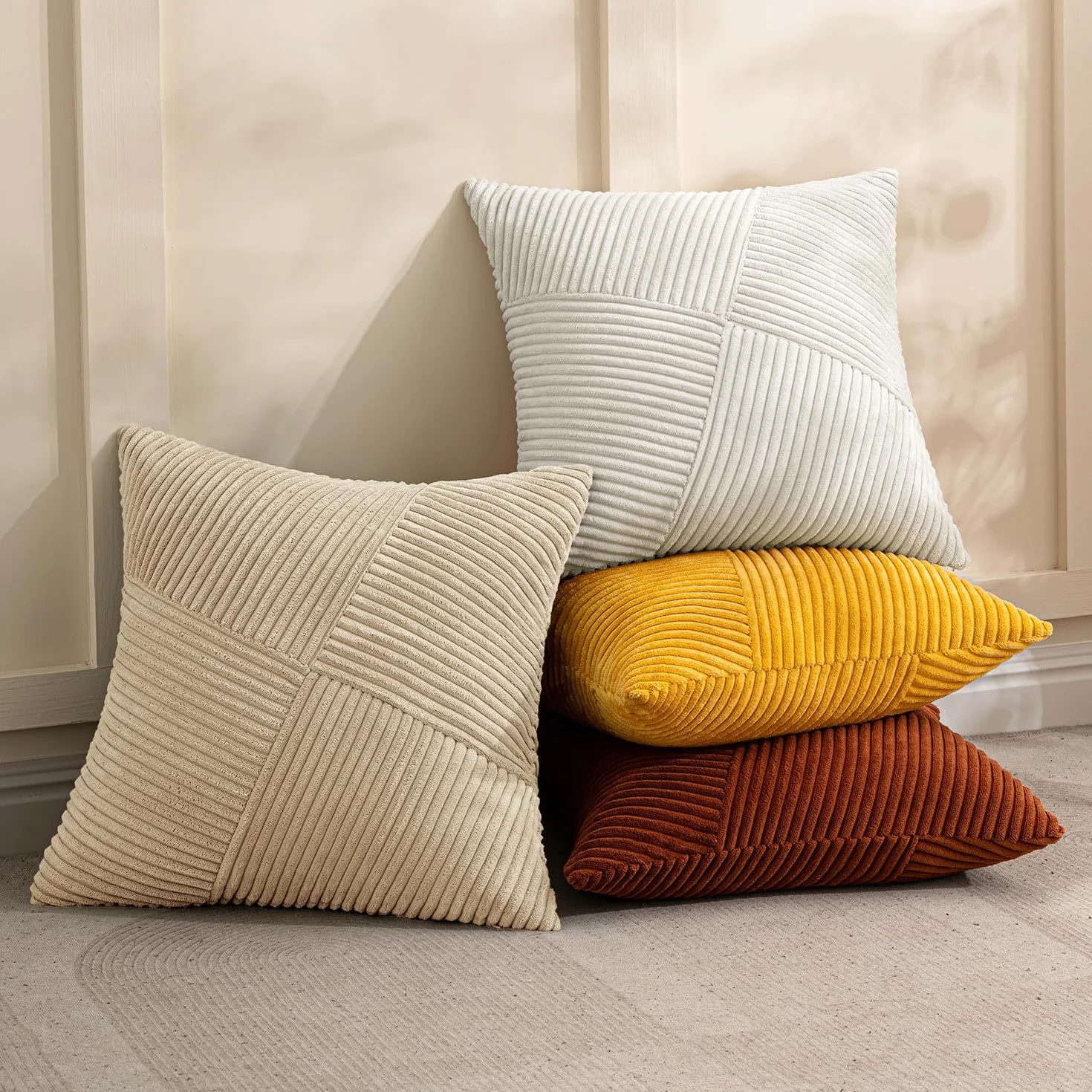 MIULEE Juego de 2 Fundas de Almohada Decorativas de Pana Cremallera Oculta 40x40cm Beige