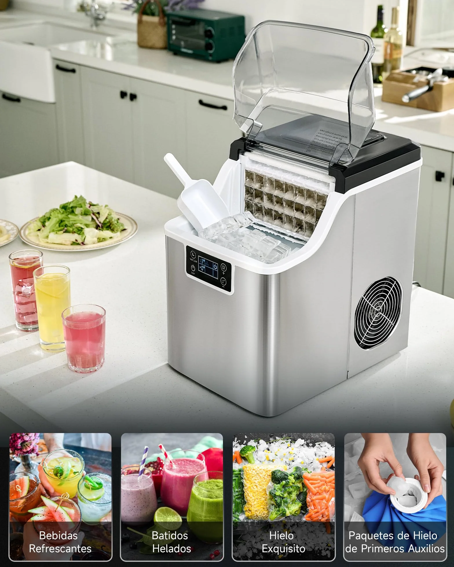 CREWORKS Maquina para Hacer Hielo 22KG/24H 24PCS 160W Portátil para Hogar