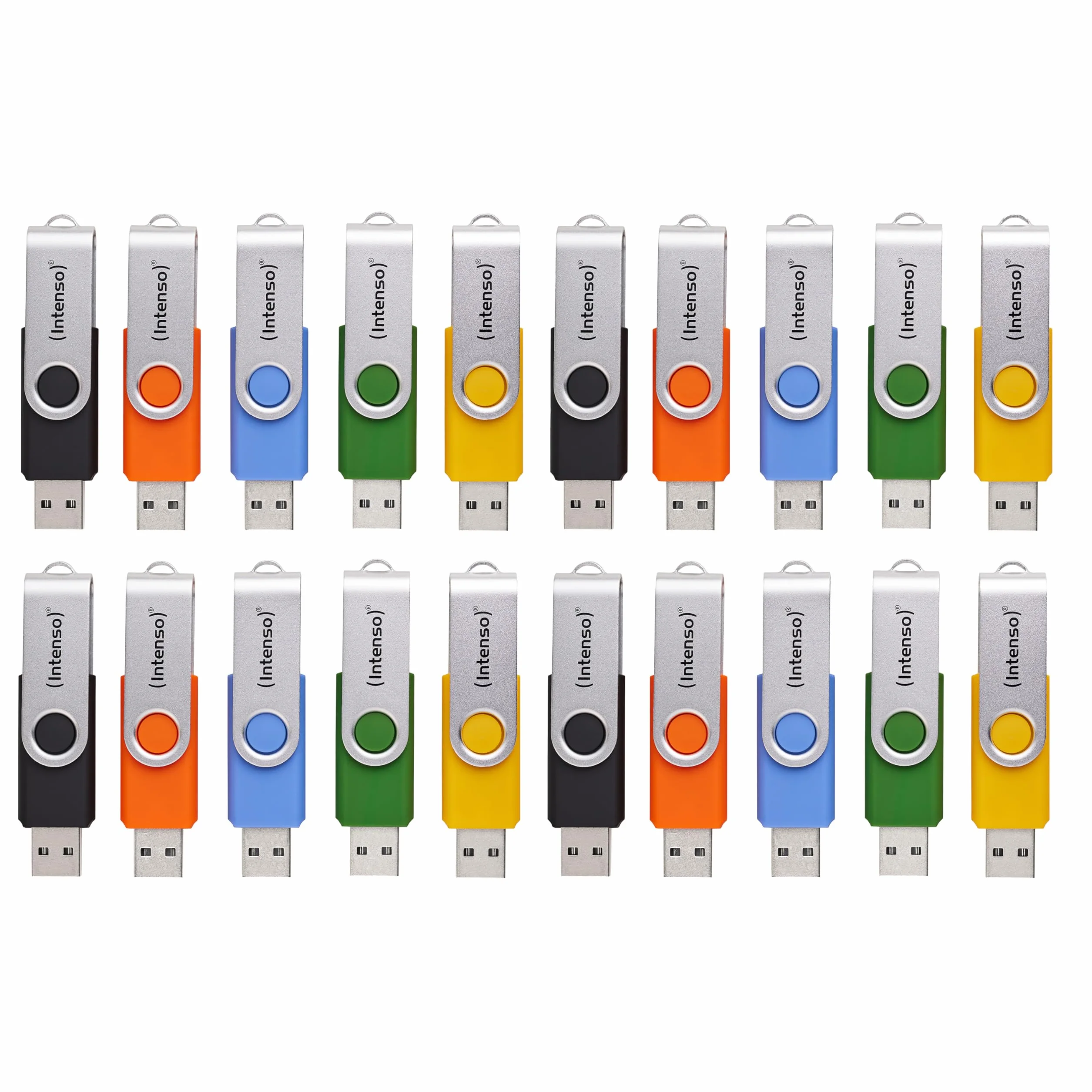 Intenso Basic Line - Memoria USB 2.0 (20 Unidades de 4 GB, Alta Velocidad, con Etiquetas), Multicolor | Memorias de alta velocidad, con etiquetas