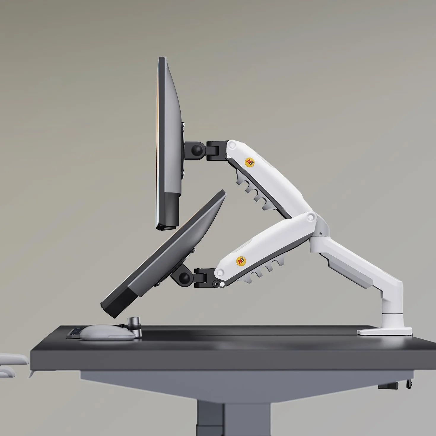 Soporte de Escritorio con Resorte de Gas para Pantallas LCD de 17″-32″, Blanco, VESA 75 mm y 100 mm, rotación de 360°, para un Peso de 2 a 9 kg