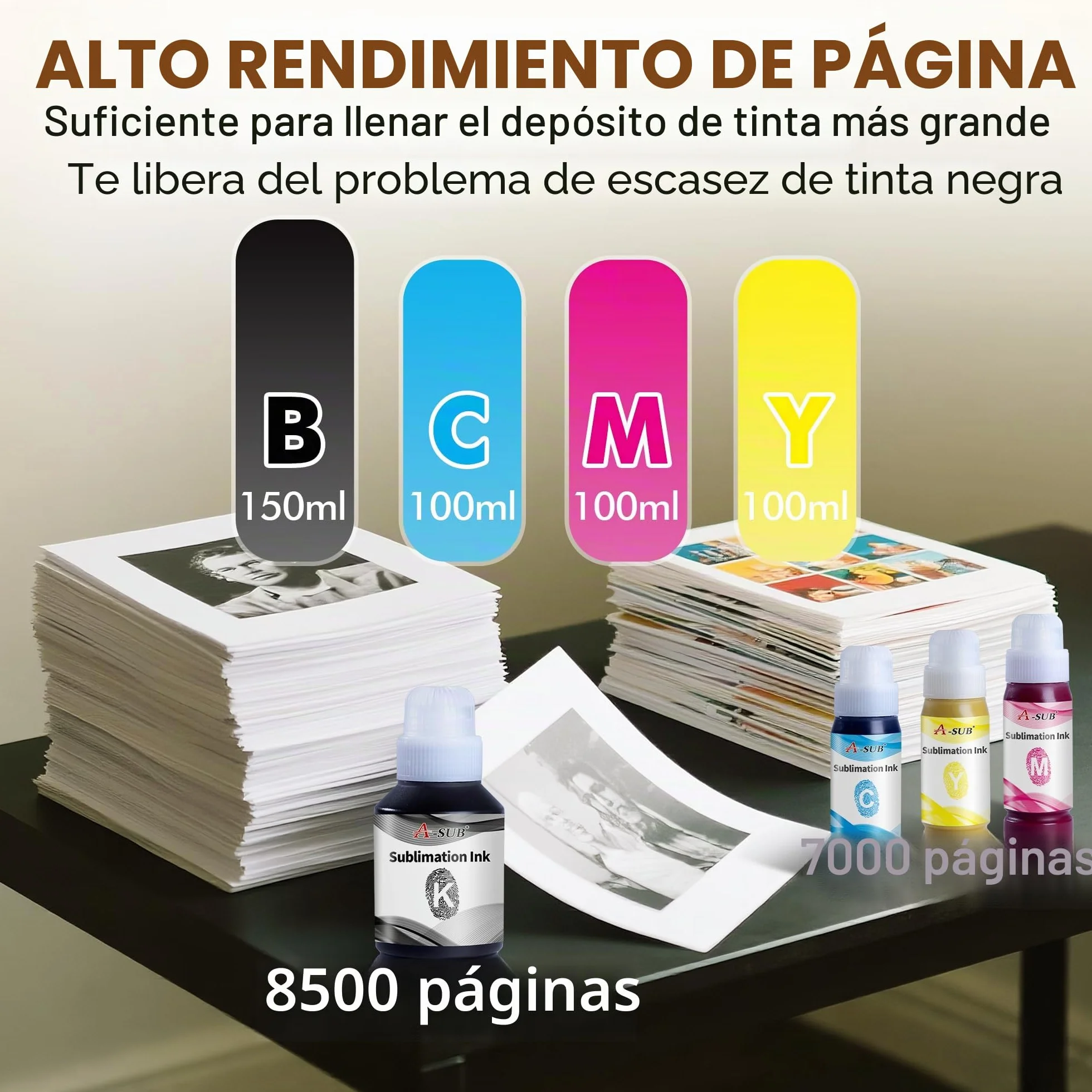 A-SUB 420 ml Recarga de Tinta de sublimación, fácil llenado para impresoras Epson EcoTank de la Serie ET1800 ET2700 ET2800 ET3700 ET3800 ET4700 ET4800 ET5800 ET14100 ET16100 ET16600