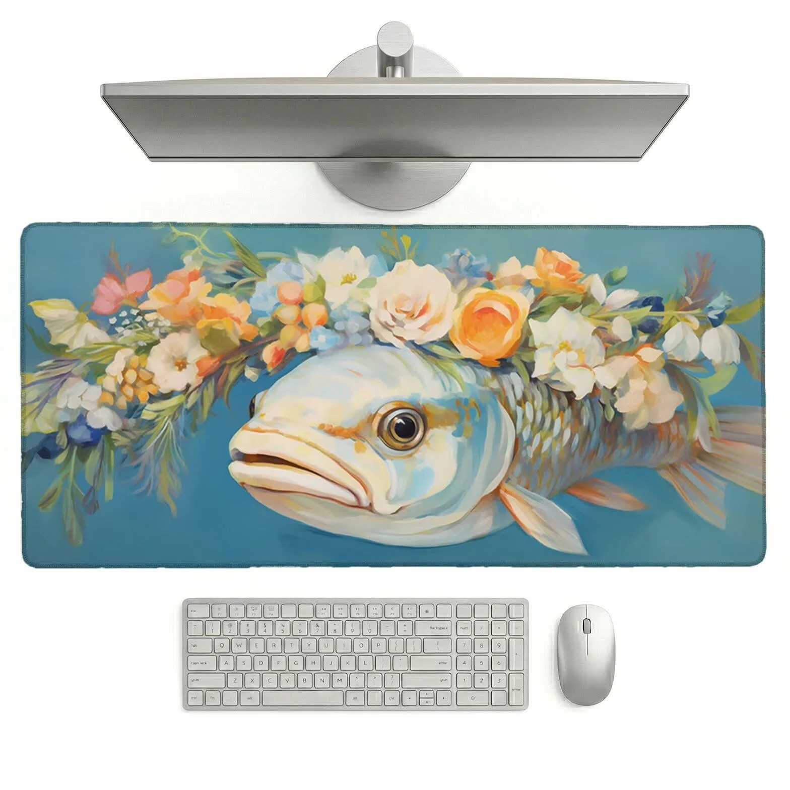 Alfombrilla Ratón XXL 1200 x 600 x 3 mm, Alfombrilla Escritorio, Nórdico Grande Protector de Mesa con Base de Goma Antideslizante y Bordes Cosidos, Impermeable, para Oficina, PC, Gaming (Pez) L-x642