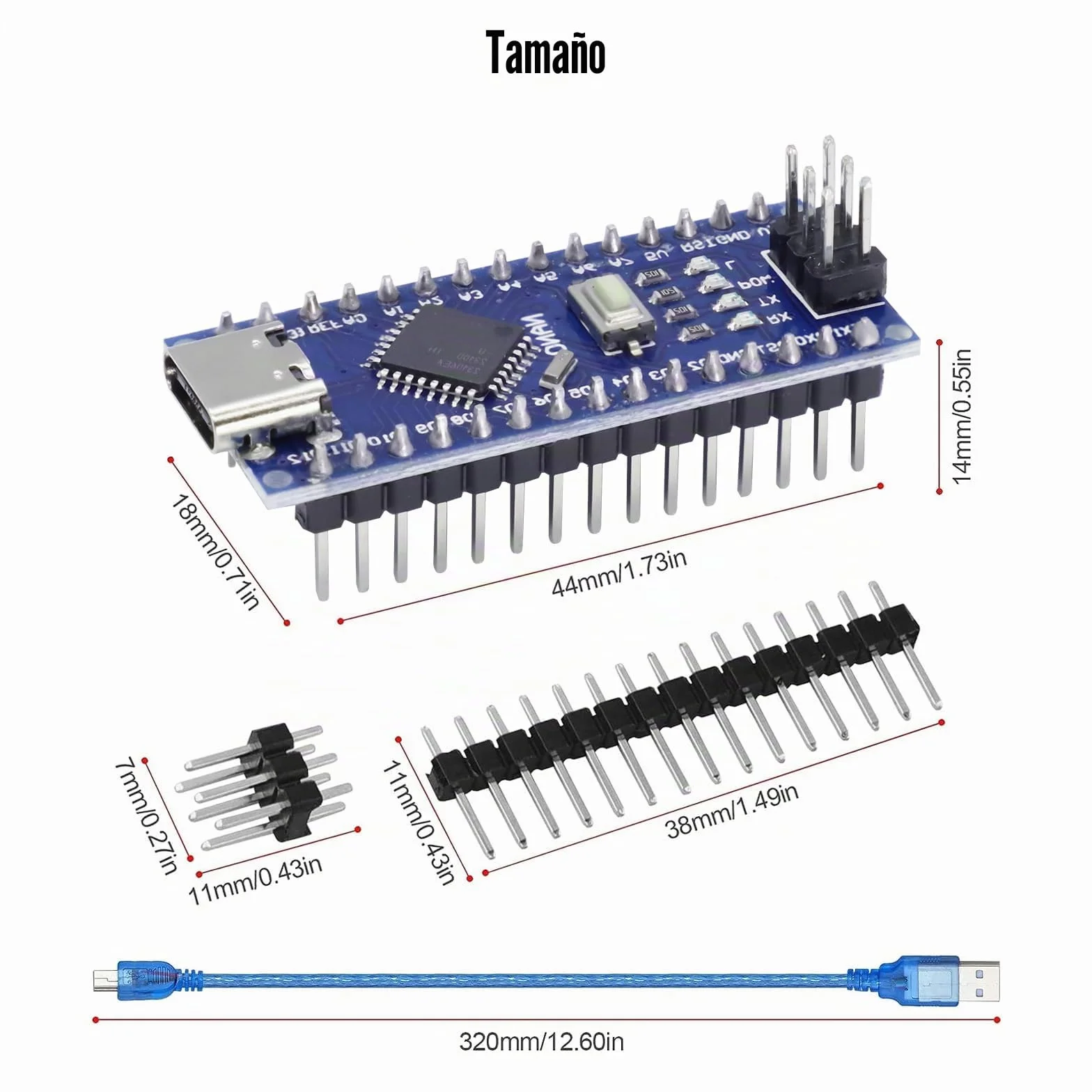 Nano-V3-mega328P Placa de Desarrollo con Cable Binghe 5 Piezas Nano-V3-mega328P Placa de Desarrollo con Chip CH340 Type-C Interfaz 5V 16M 328P Microcontrolador Compatible con Arduino IDE
