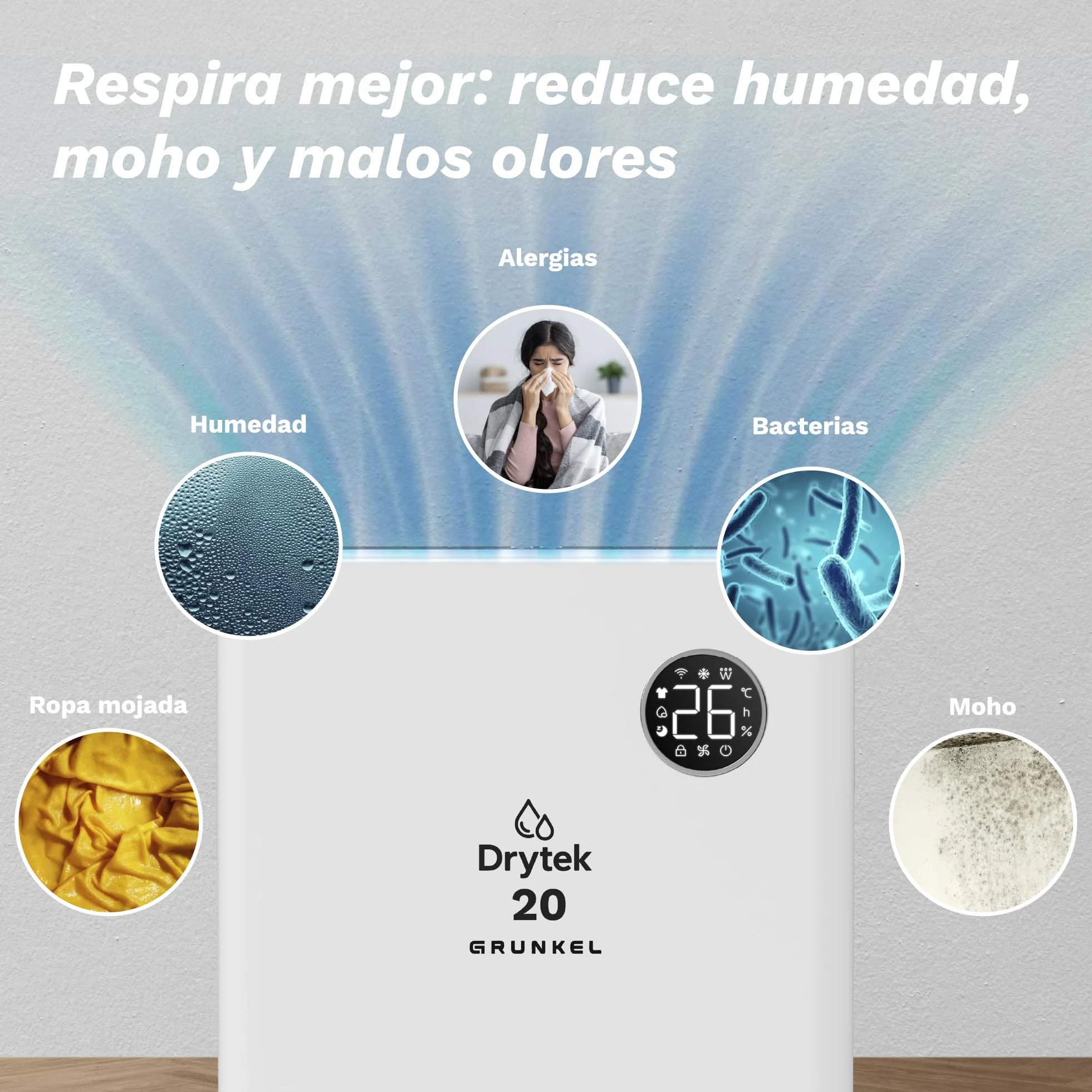 Deshumidificador GRUNKEL DH-20DT 20L/día Wi-Fi Integrado App R290