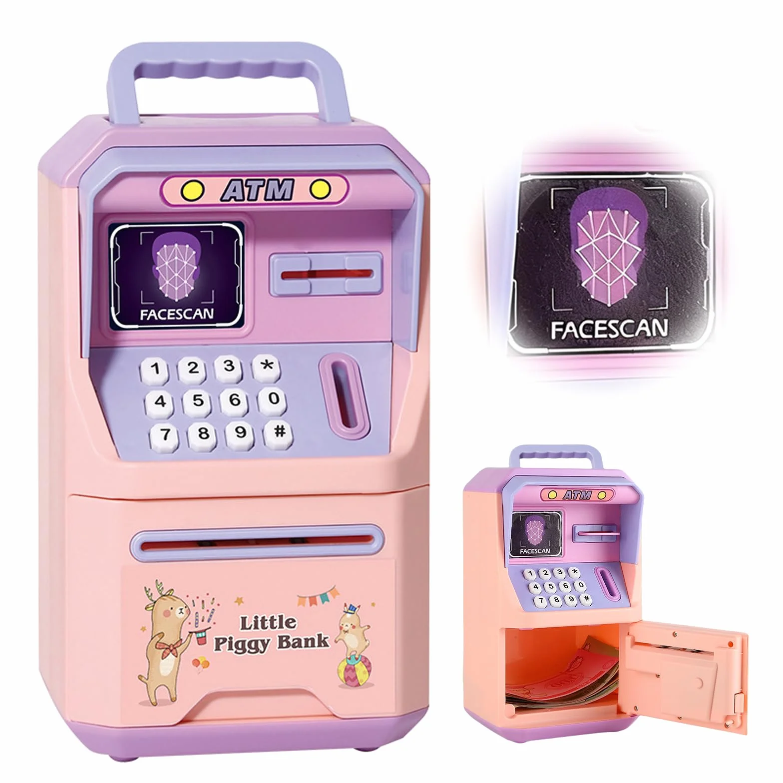 Hucha Electrónica Caja Fuerte con Código y Música Cajero Automático Digital Rosa