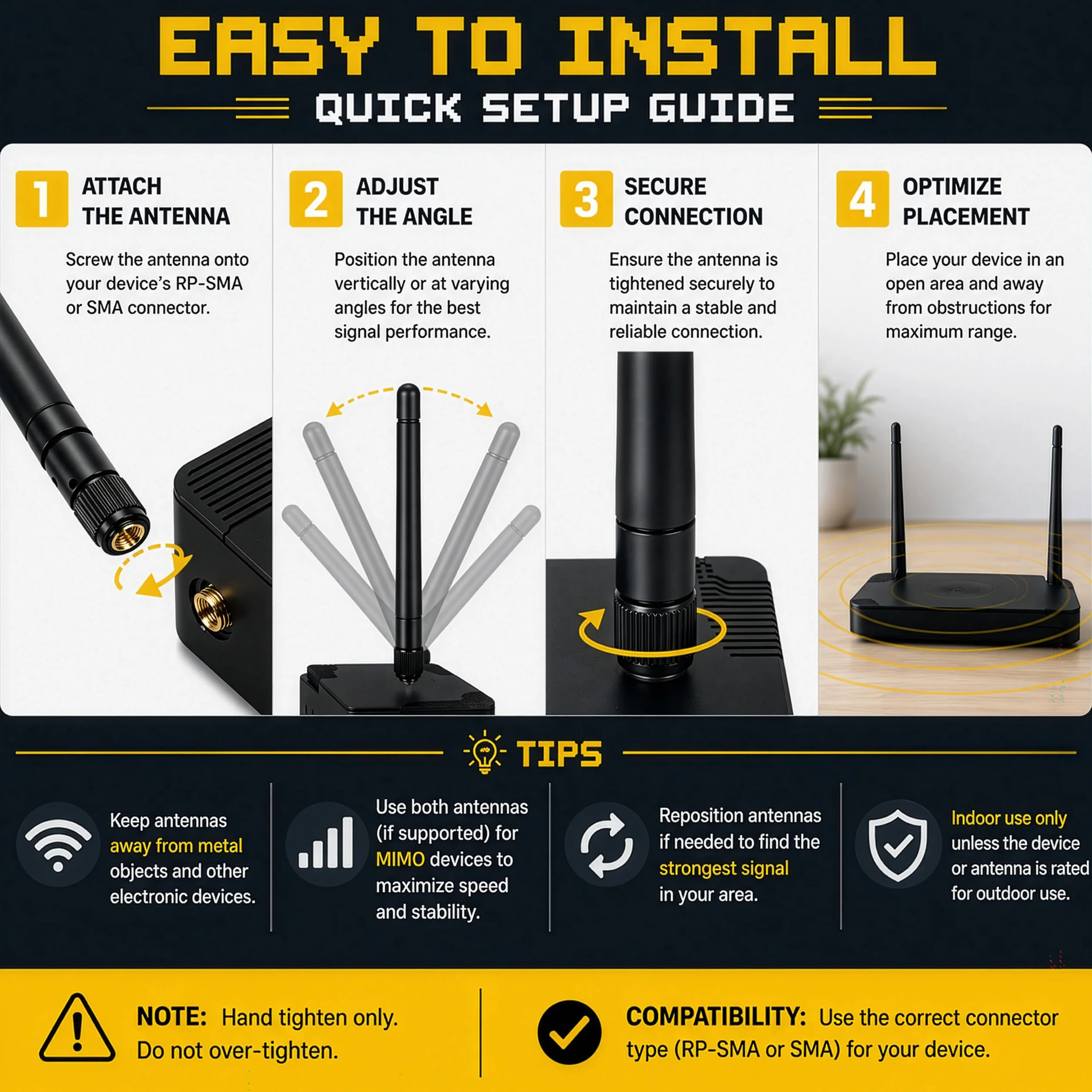 Antenas Wi-Fi de doble banda de 10 dBi (2.4 GHz/5 GHz-5.8 GHz) con conector macho RP-SMA para cámara inalámbrica, router, punto de acceso - 2 unidades