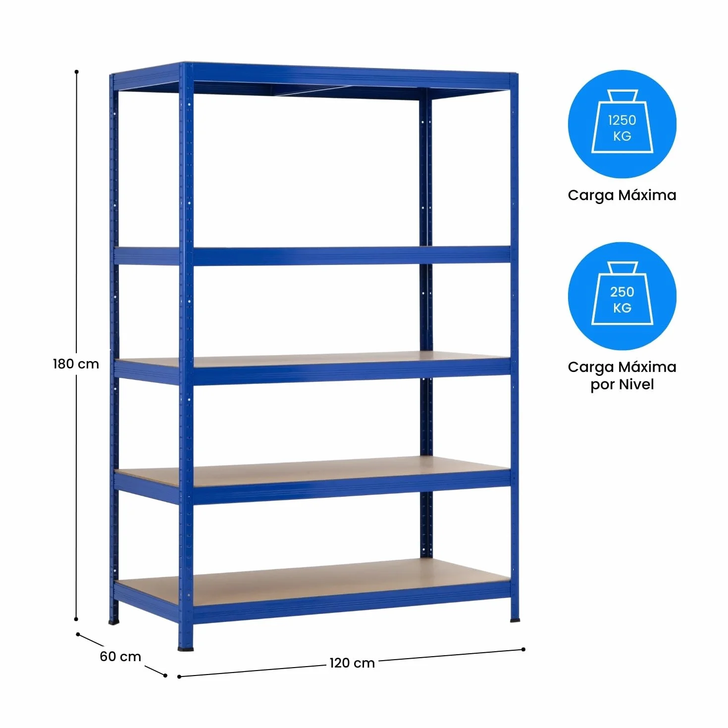 Estantería Modular de Acero 180x120x60cm 1250kg 5 Baldas Ajustables