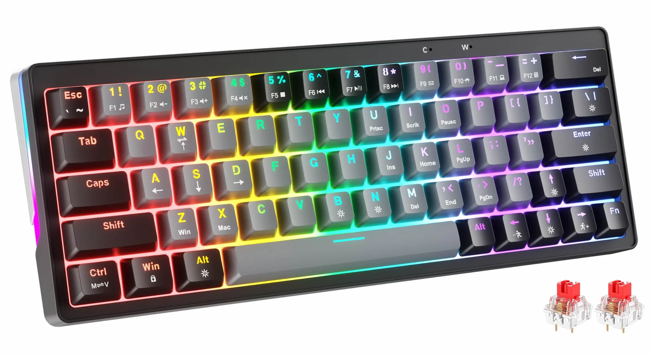 abucow 60% teclado mecánico para juegos, teclado compacto con cable con interruptores marrones, retroiluminación RGB, anti-ghosting, sin conflictos 63 teclas intercambiables (negro-gris)