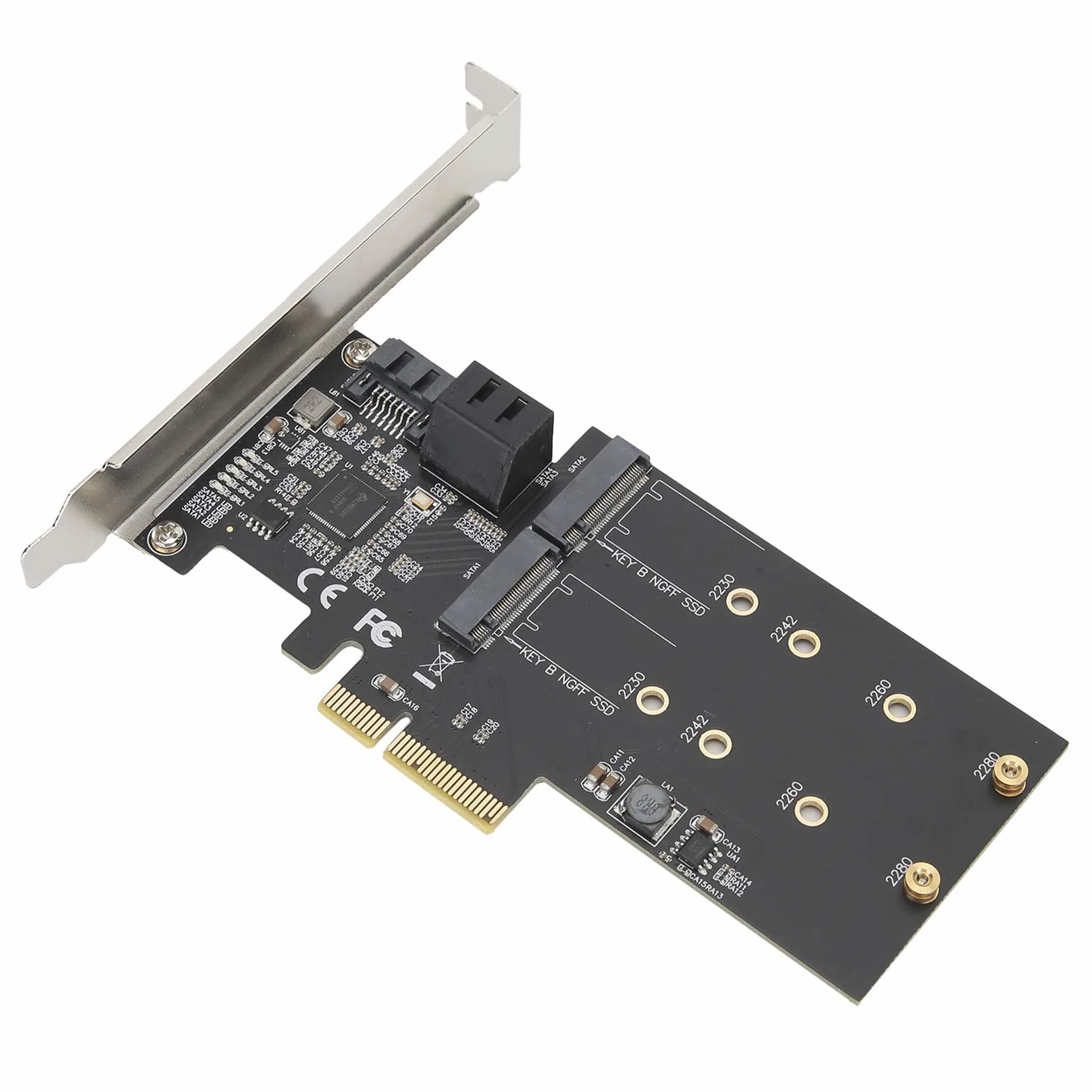 Annadue Tarjeta de expansión, JMB585 Chip PCI-E a 3 Puertos SATA3.0 + Componente electrónico M.2 de 2 Puertos, fácil de Usar, Compatible con Hot Swap, con Velocidad de transmisión de 6 Gbps.