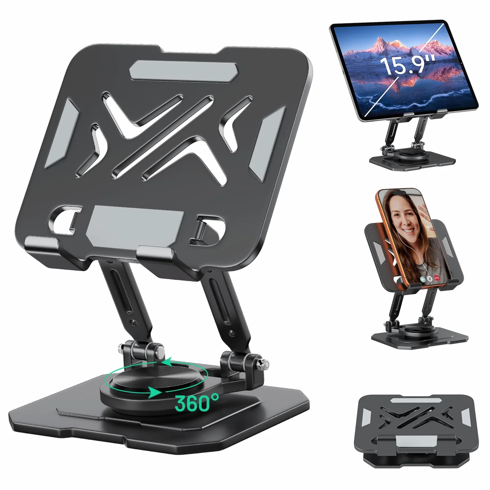 Soporte para tablet iPad para escritorio, base de metal de rotación de 360°, soporte de altura ajustable, compatible con iPad Pro/Air/Mini, eReader, LG Pads, Nexus, Switch, iPhone Pro/Max/Air