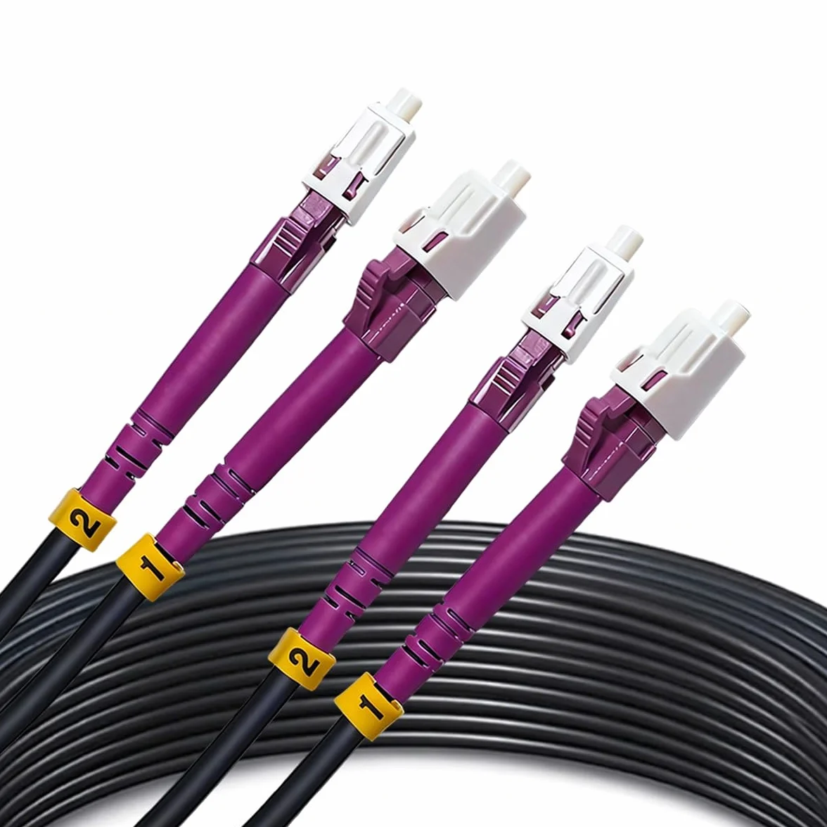 Elfcam - 300m Cable de Fibra Óptica OM4 LC/UPC a LC/UPC Dúplex Multimodo 50/125um ODM 5.0mm, Adecuado para Instalaciones Exteriores e Interiores, 300 Metros