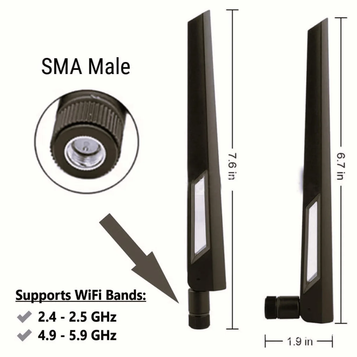 Antenas Wi-Fi de doble banda de 10 dBi (2.4 GHz/5 GHz-5.8 GHz) con conector SMA macho para cámara inalámbrica, router, punto de acceso - 2 unidades