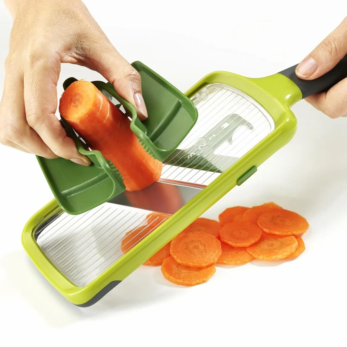 Joseph Joseph Mandolina de cocina Cortador de verduras ajustable con agarre de precisión 3 grosores Verde