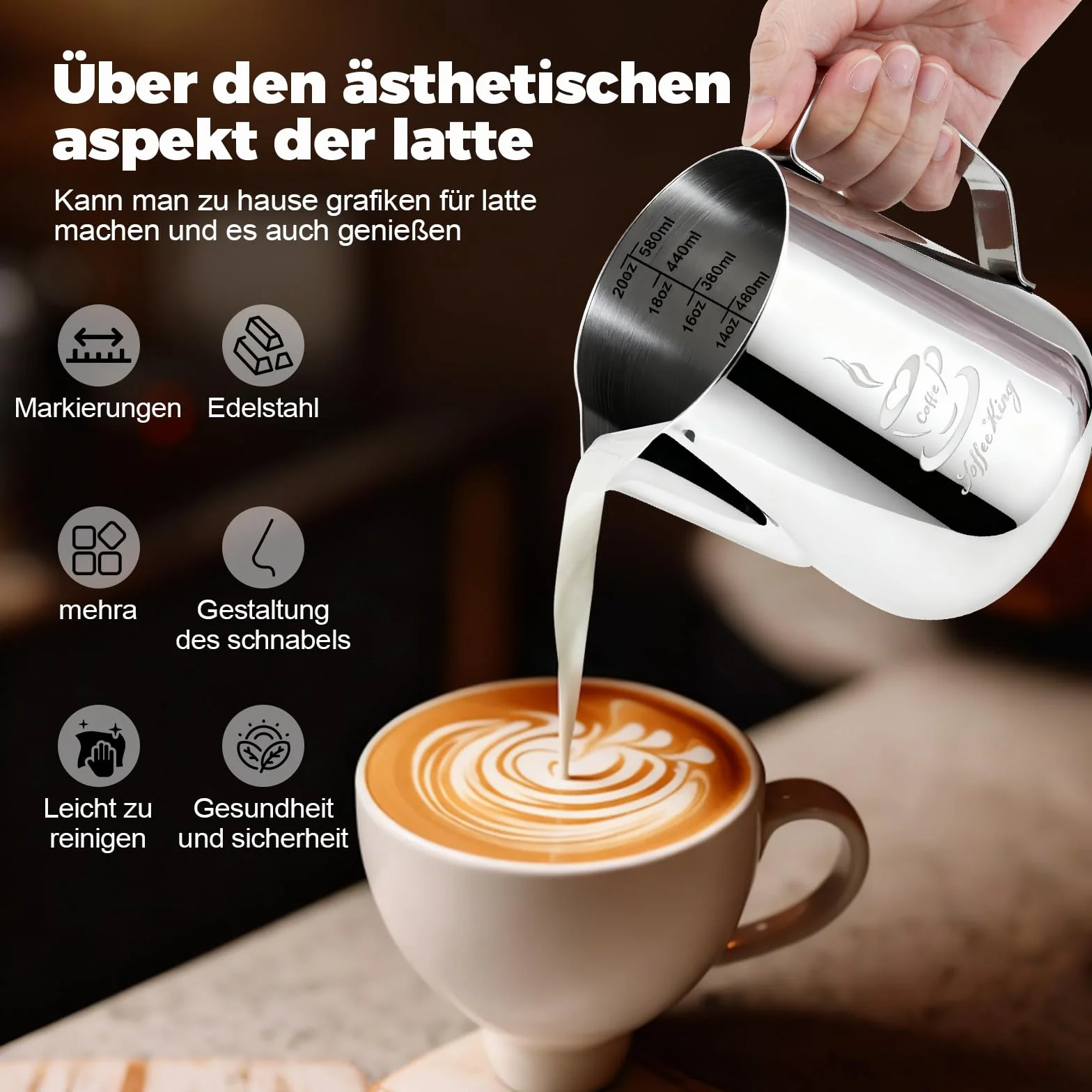 Jarra de leche acero inoxidable 900 ml 32 oz OneChois para espumador capuchino