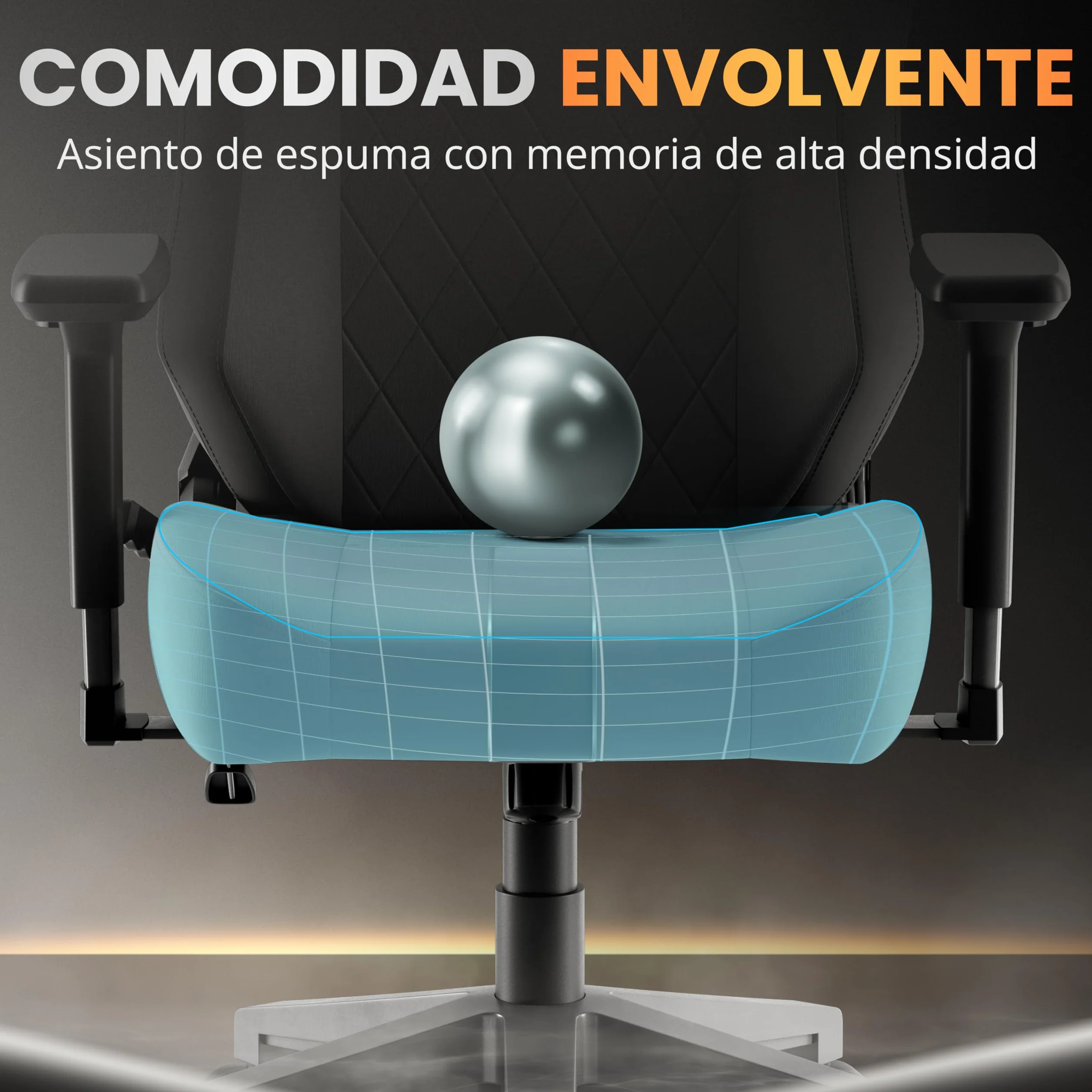 Silla Gaming Premium Ergonómica Reclinable 160° Cojín Viscoelástico Reposabrazos 4D Base Hierro Reforzada Negra