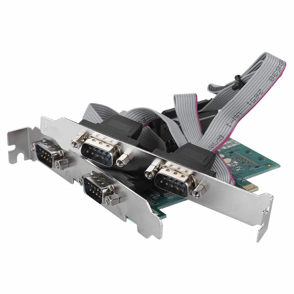 PCI-E a RS232 Convertidor de Adaptador de 4 Puertos PCIE a RS232, Tarjeta de expansión de Controlador PCI Express, Tarjeta de Puerto Serie PCI-E RS232 para PC de Escritorio con Soporte bajo
