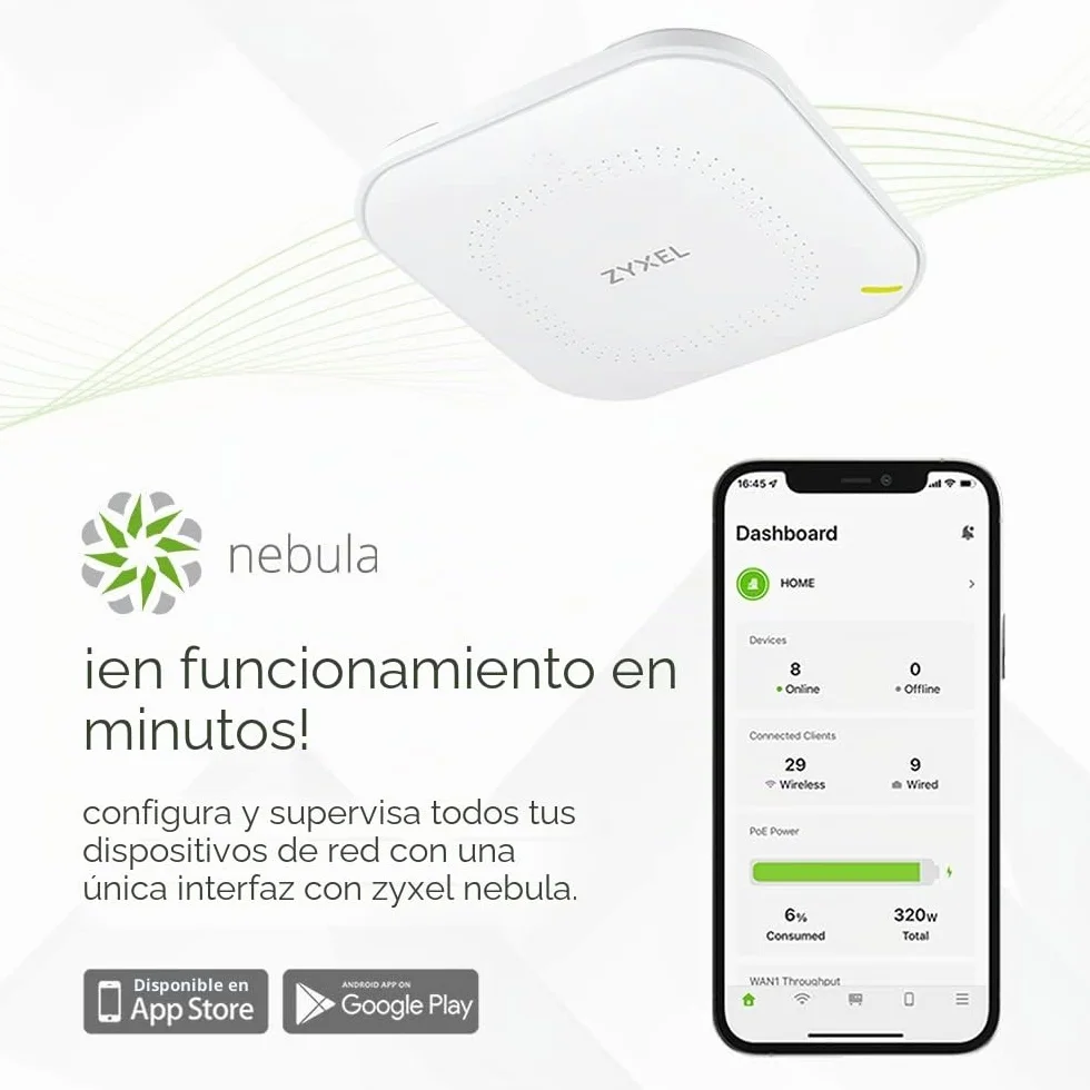 Zyxel WiFi 6 AX3000 Punto de Acceso PoE para Pequeñas Empresas | Enlace Ascendente 2.5G | Antena MU-MIMO 3x3 + 2x2 | Gestión Nebula/Cloud o Independiente [NWA50AX Pro]