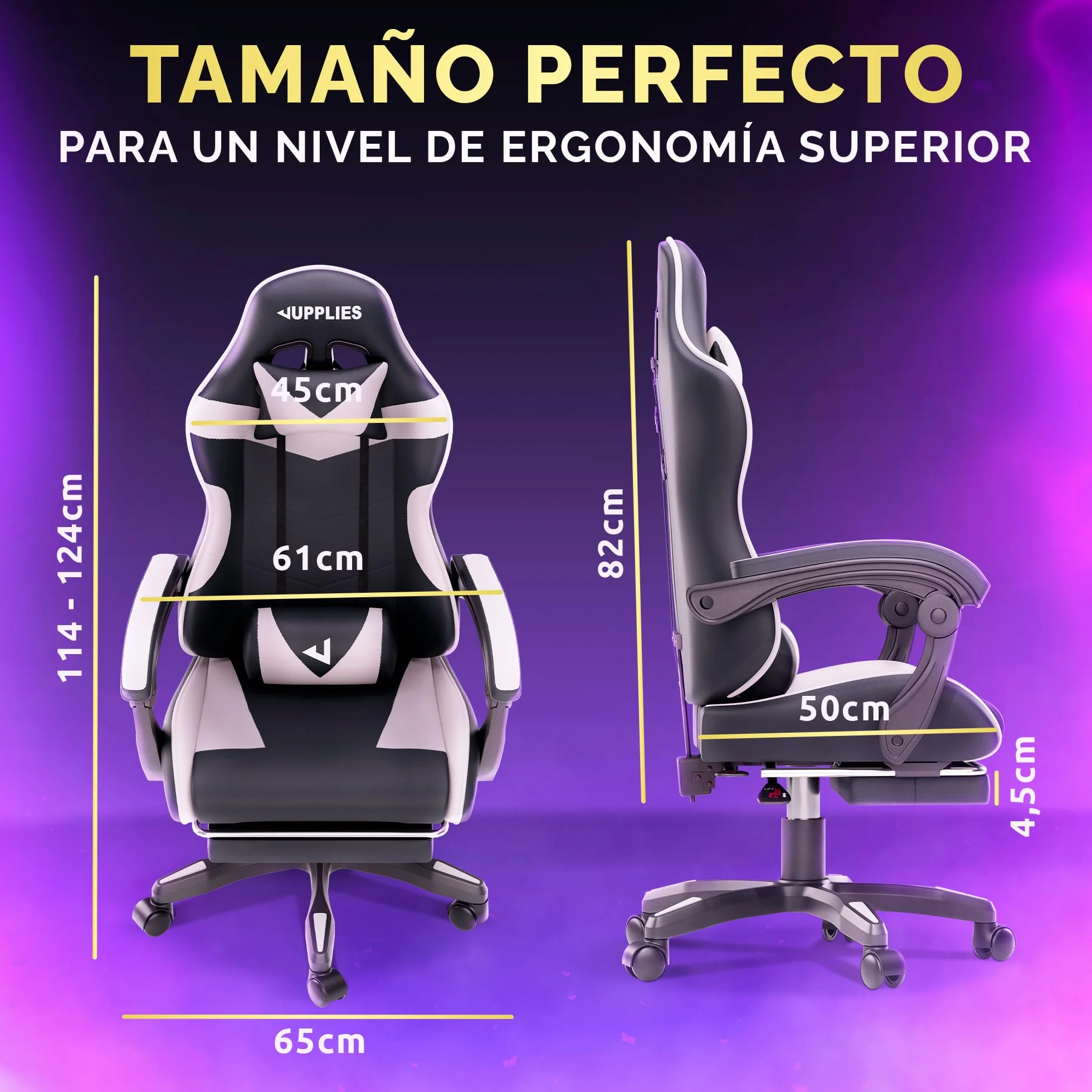 Silla Gaming Profesional con Masajeador - Silla de Oficina Ergonómica con Reposapiés, Altura Regulable y Respaldo Abatible - Silla Gamer para Juegos
