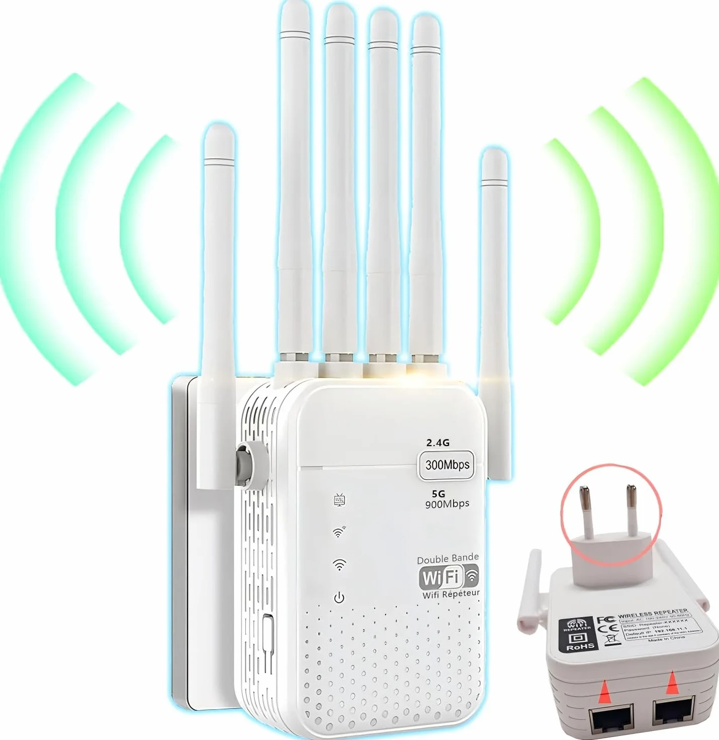 Repetidor WiFi,2026 Potente Amplificador WiFi,Amplificador señal WiFi,Repetidor WiFi Largo Alcance,6 Antenas,2 Puertos LAN,Cobertura de hasta 11800Sq.para Oficinas Y hogares,Fácil Instalación (Small)