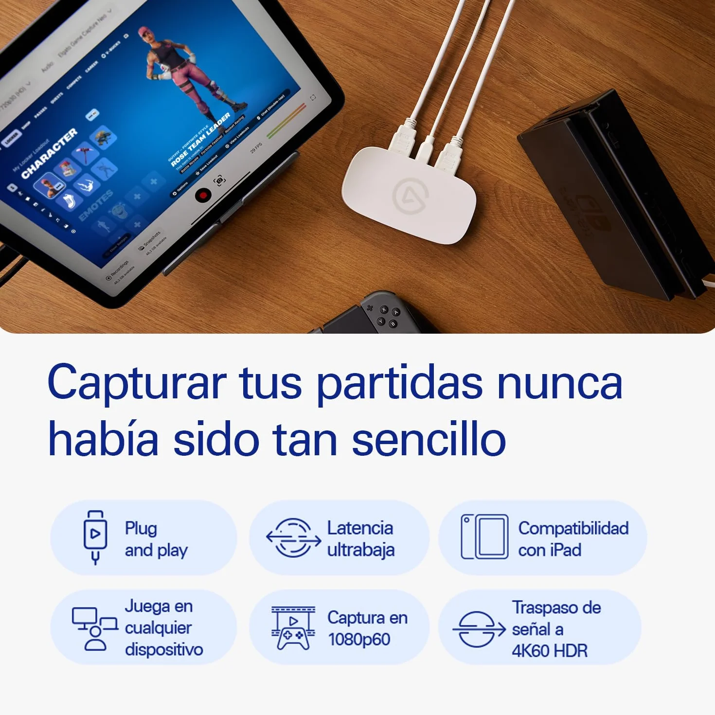 Elgato Game Capture Neo – Capturadora portátil USB con traspaso a 4K60 HDR, grabación a 1080p60 – Para PS5|Xbox|Nintendo Switch 2|iPhone – OBS, Quicktime, etc. - Plug & Play, Para Laptop|PC|Mac|iPad