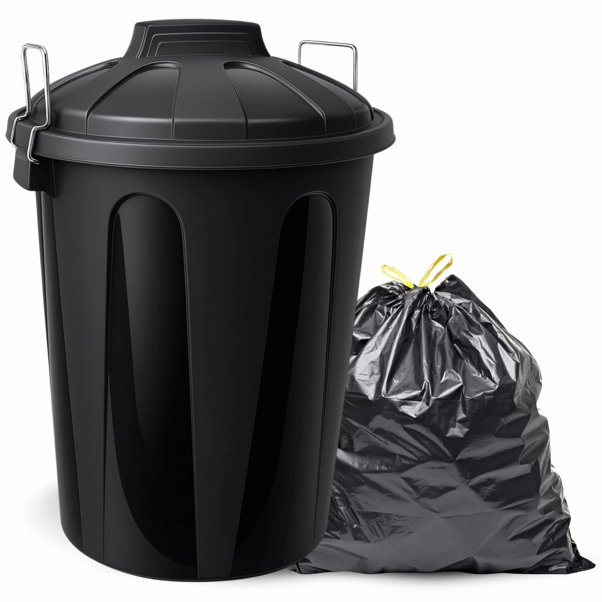 TECHZOCO Cubo de Basura Industrial 51L 55cm Alto 44cm Diámetro Plástico con Asas Metálicas