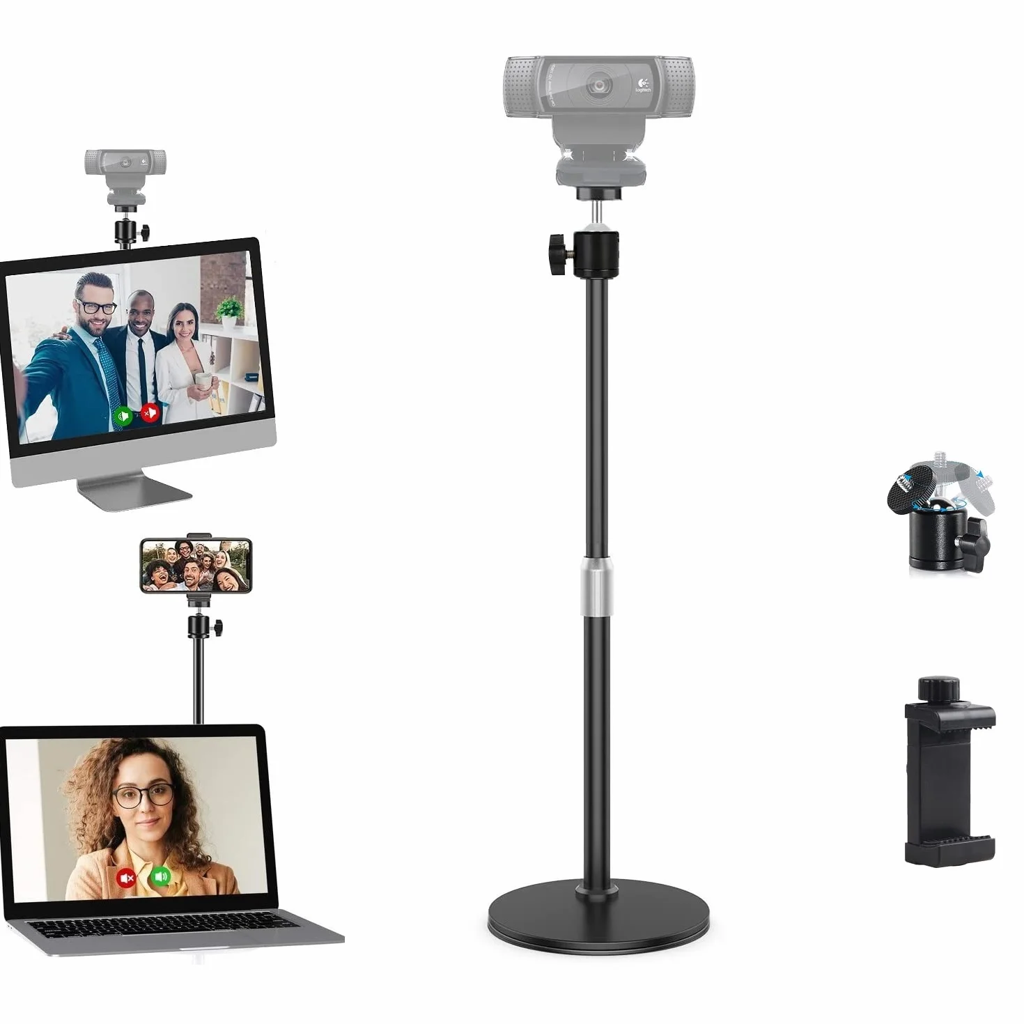 Soporte para Webcam de sobremesa Compatible con Logitech StreamCam C920 C930 C922 C925e Brio C615 y Webcams con Interfaz 1/4''-20 y iPhone teléfono móvil