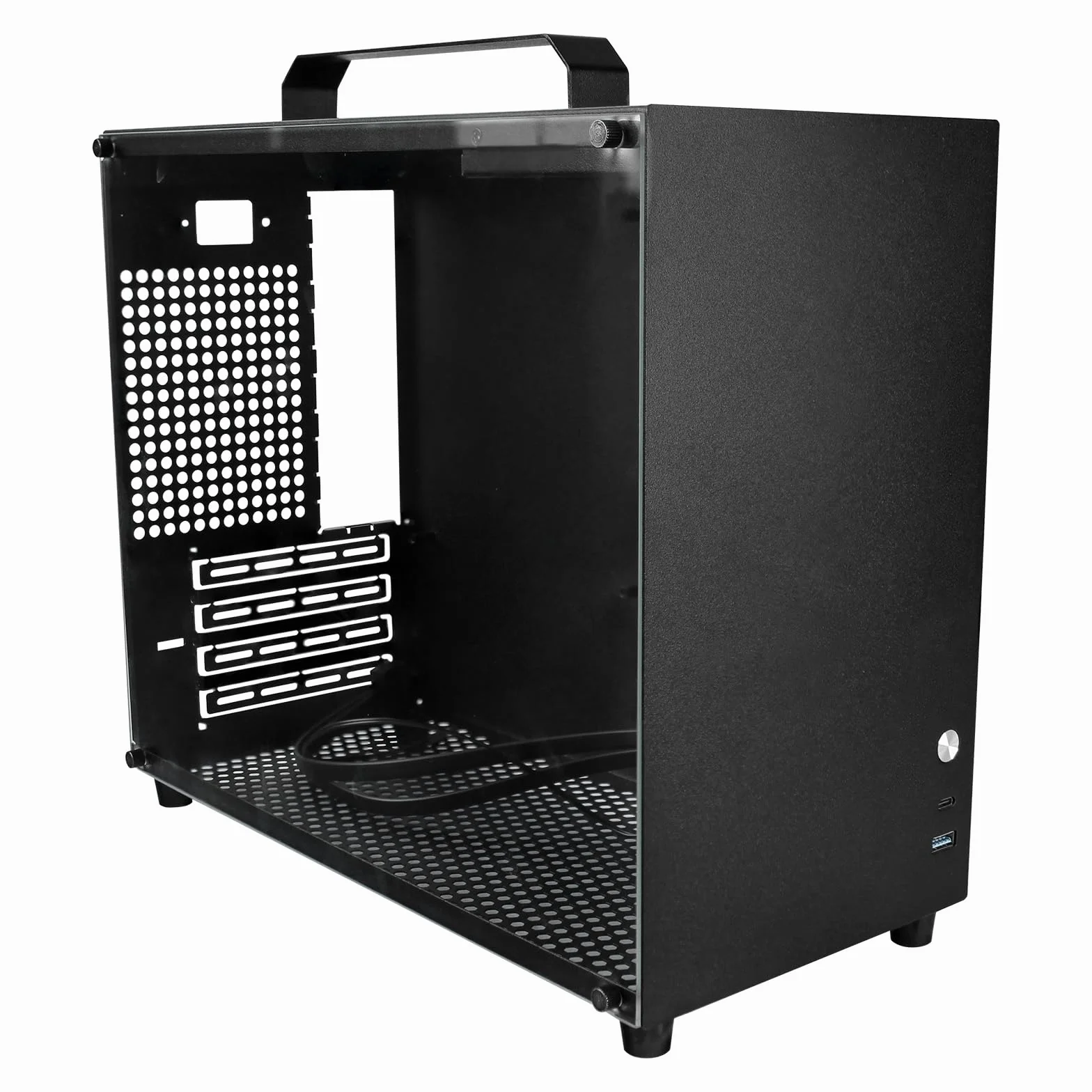 V500 Mini caja de ordenador portátil M-ATX/ITX, Caja MINI-Tower, Caja de escritorio de acrílico transparente de lado completo DIY con asa, compatible con tamaño de GPU de 320 mm (Negro-2.0)