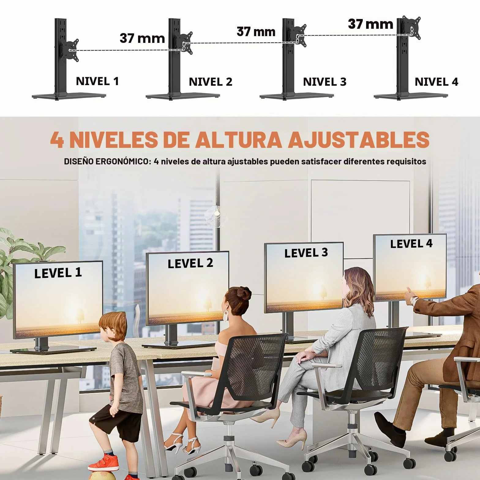 Hemudu Soporte TV Pie Universal 13 a 32 Pulgadas, Soporte TV Mesa Giratorio 100º, Soporte Monitor Altura Ajustable de 4 Niveles, Inclinable 25º, Rotación 360º, Max Peso 35 kg, Max Vesa 100x100 mm