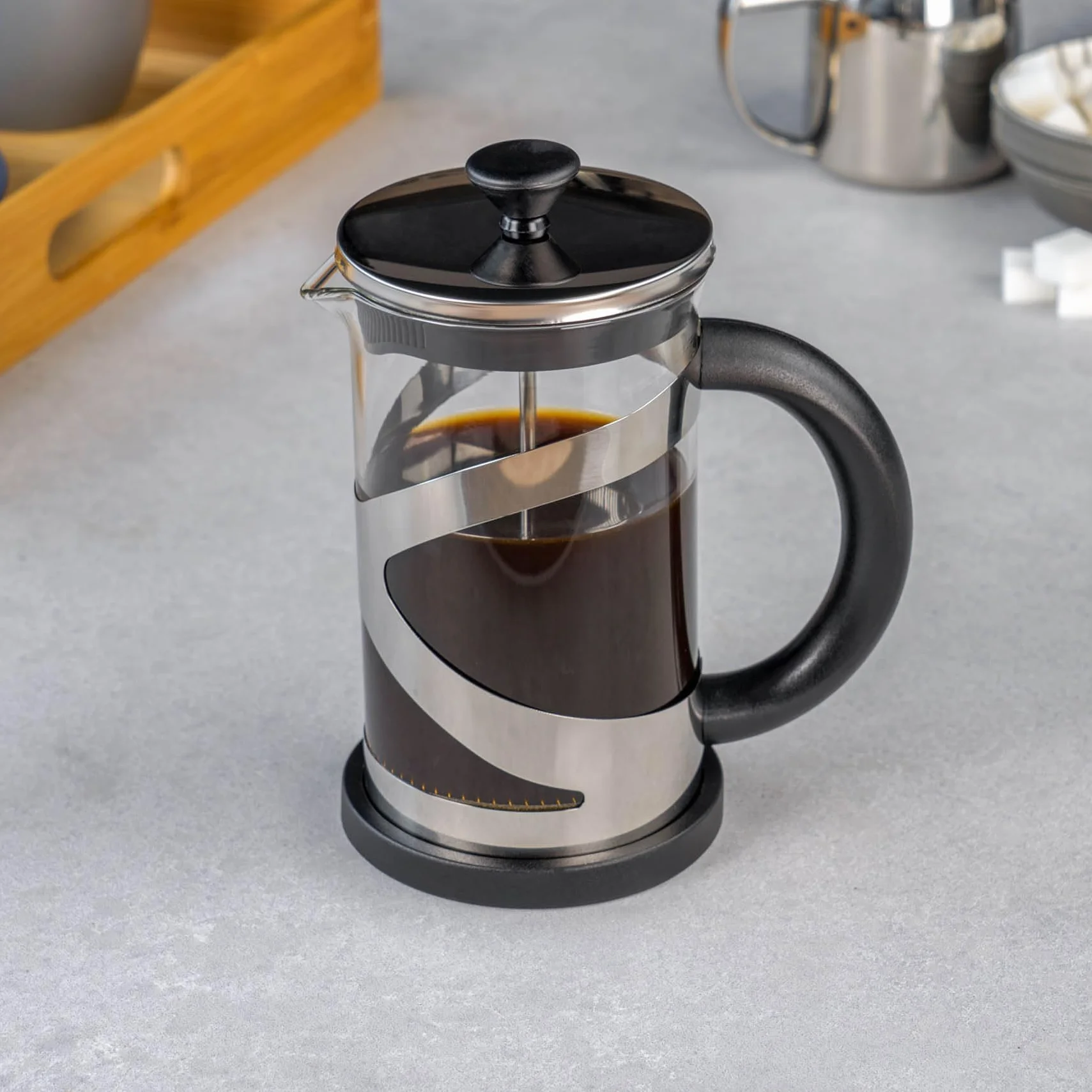 Café Olé Classico Cromo Cafetera Francesa 350 ml Filtro de Malla de Acero Inoxidable Vidrio Cromado