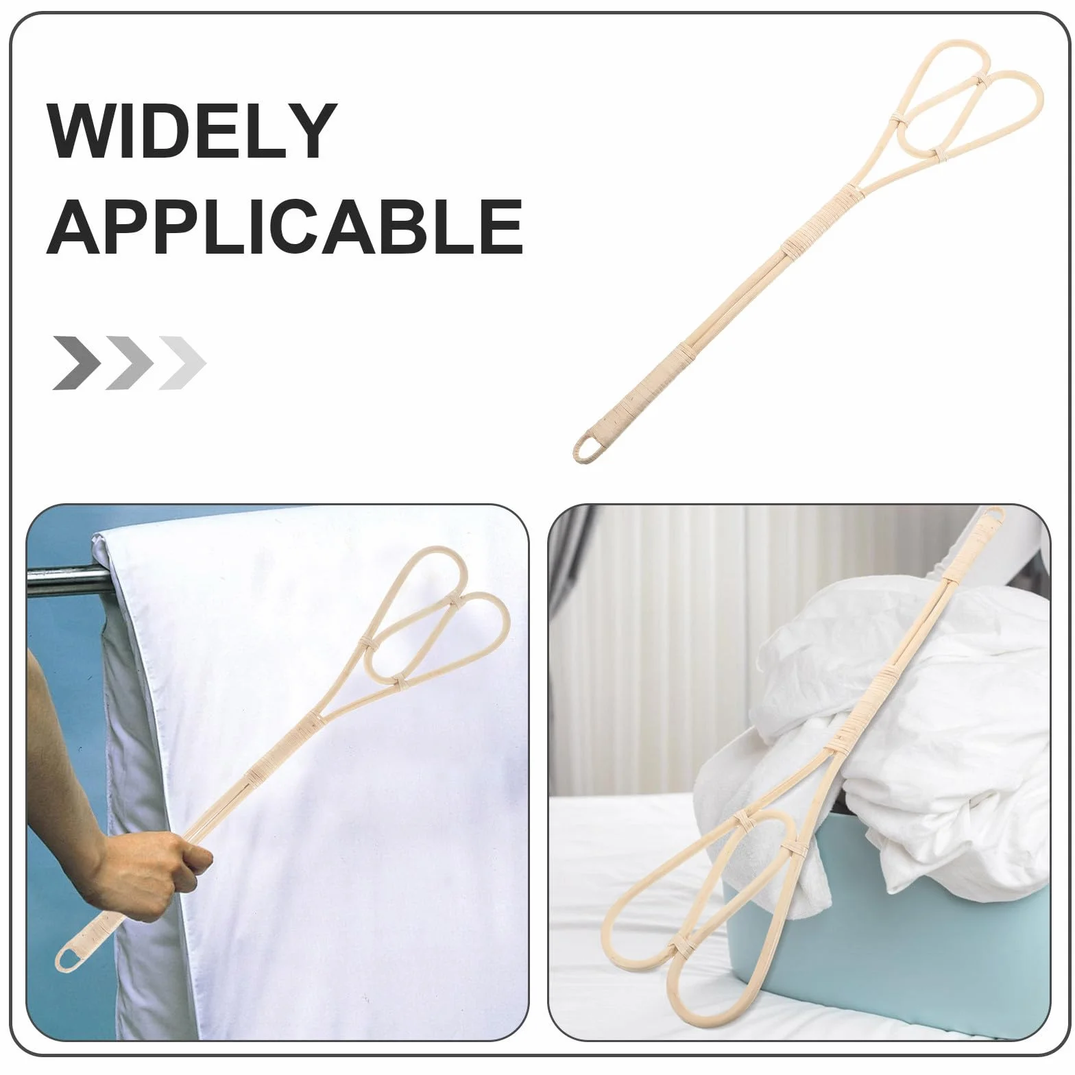 ULTECHNOVO Batidor de Alfombras Manual de Ratán Beige Portátil Mango Largo