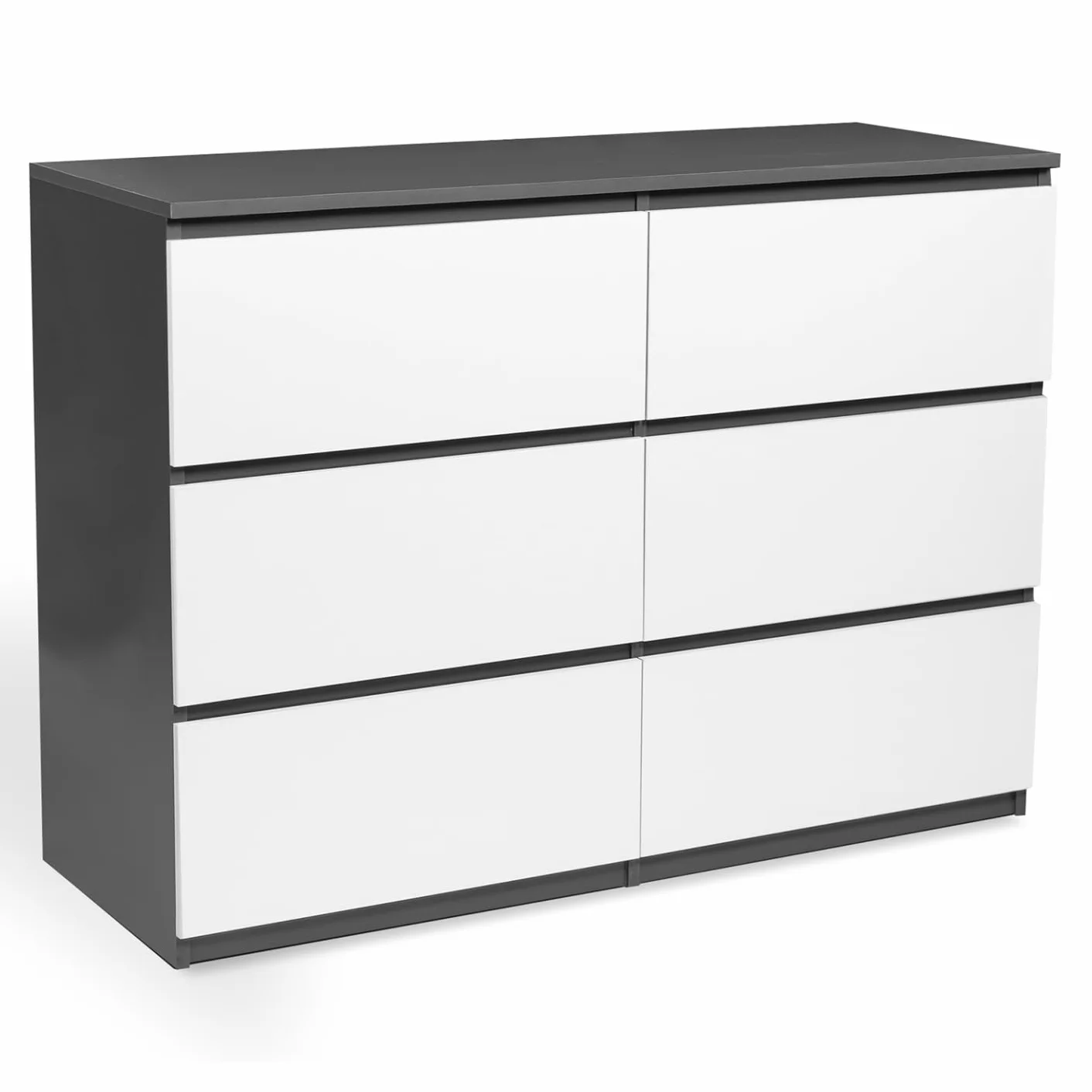 IDMarket TOMI - Cajonera 6 cajones 110 cm madera gris y blanco