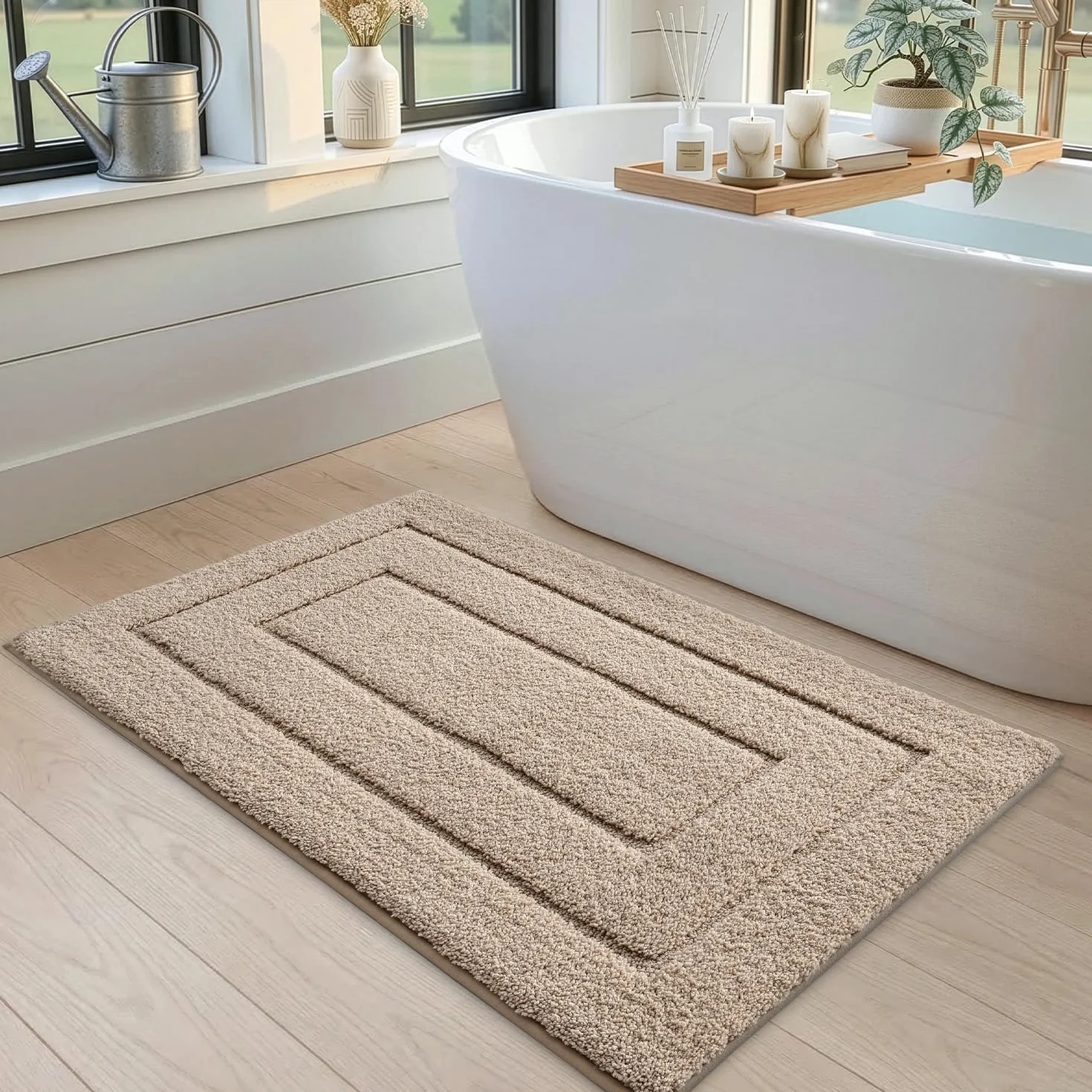 Alfombra Baño Antideslizante 40 x 60 cm Microfibra Súper Absorbente Lavable Máquina Beige