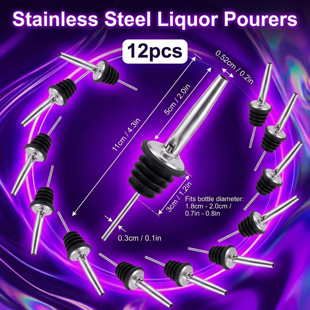 Vertedor de Botellas Reutilizables, Boquillas Acero Inoxidable, Dosificadores Universales, 12 Piezas